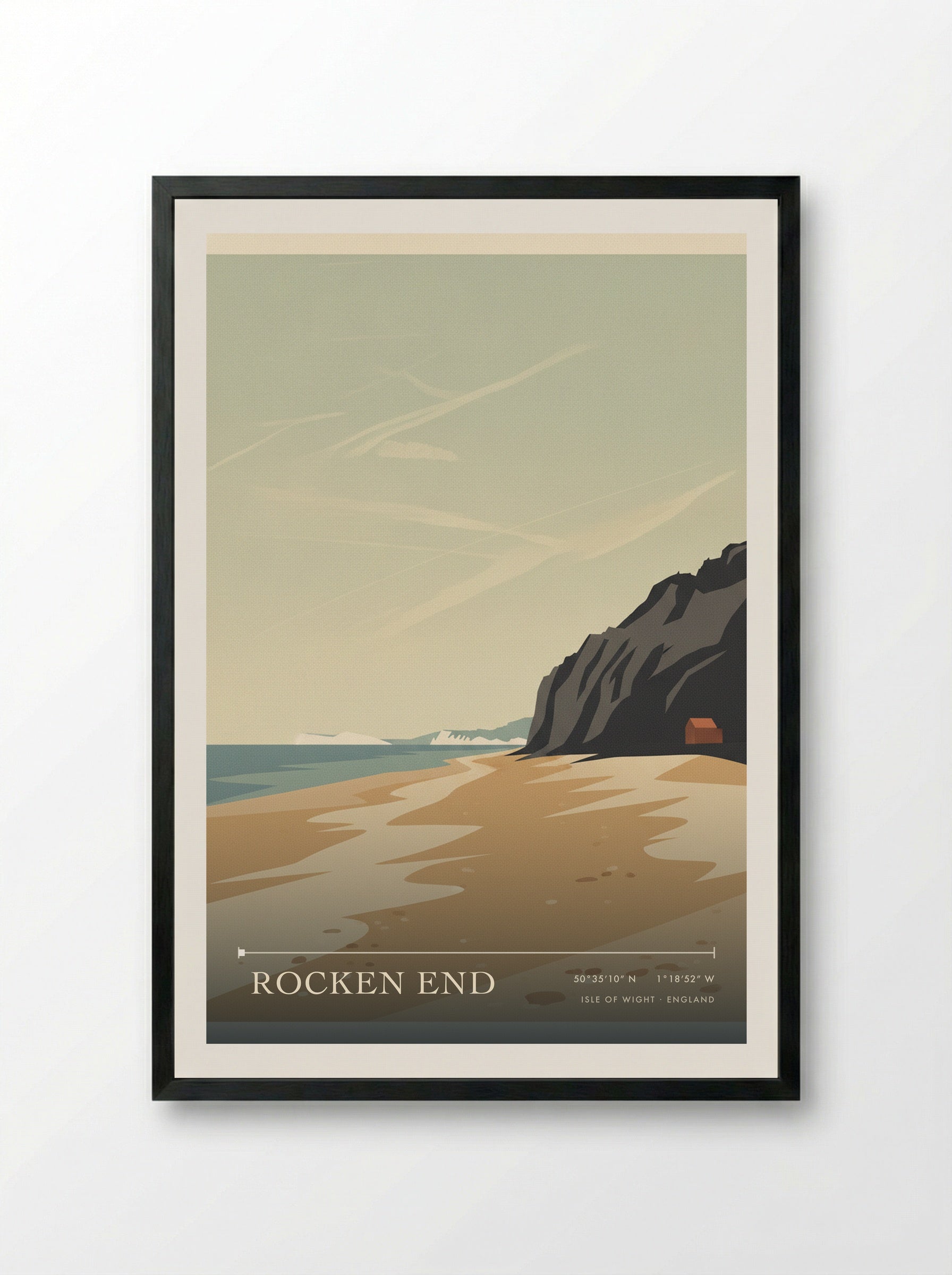 Rocken End Isle of Wight England Travel Poster - Framed Print Black