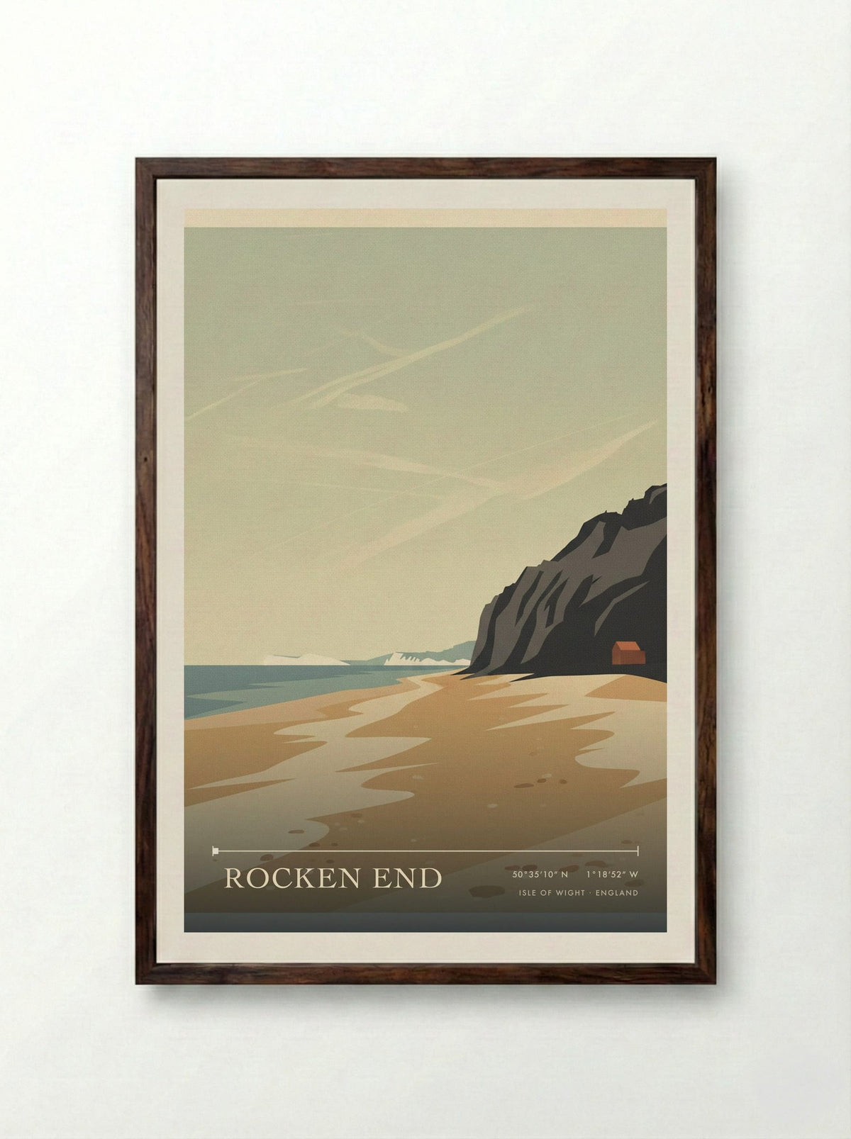Rocken End Isle of Wight England Travel Poster - Framed Print Dark Wood
