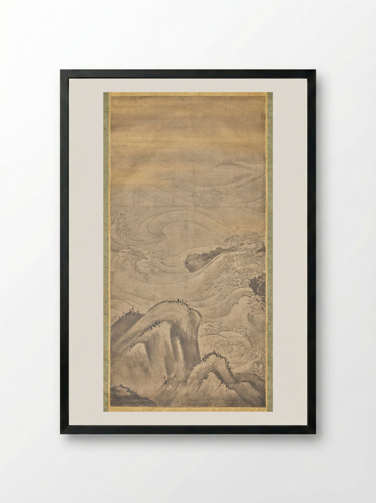 Rocks and Waves - Kano Motonobu - Framed Print Black