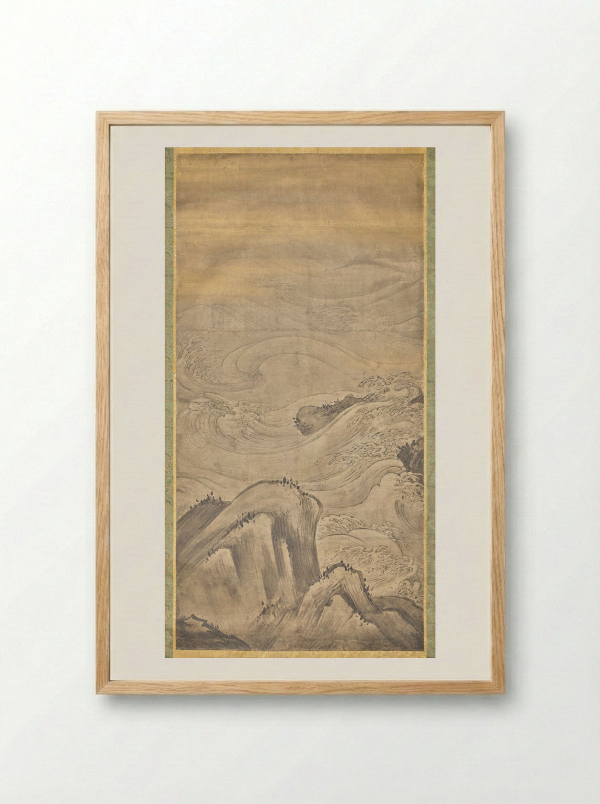 Rocks and Waves - Kano Motonobu - Framed Print Wood