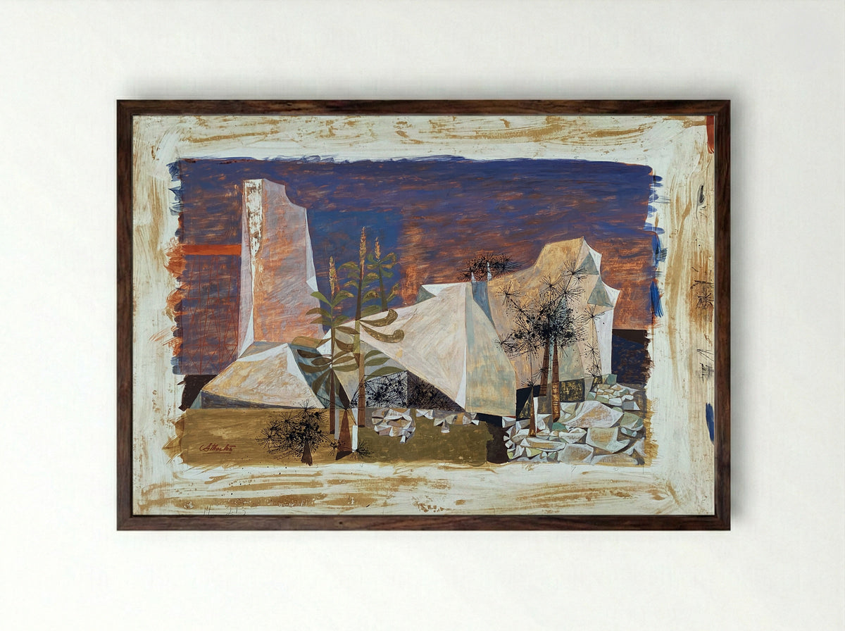 Rocks and Weeds - John Atherton - Framed Print Dark Wood