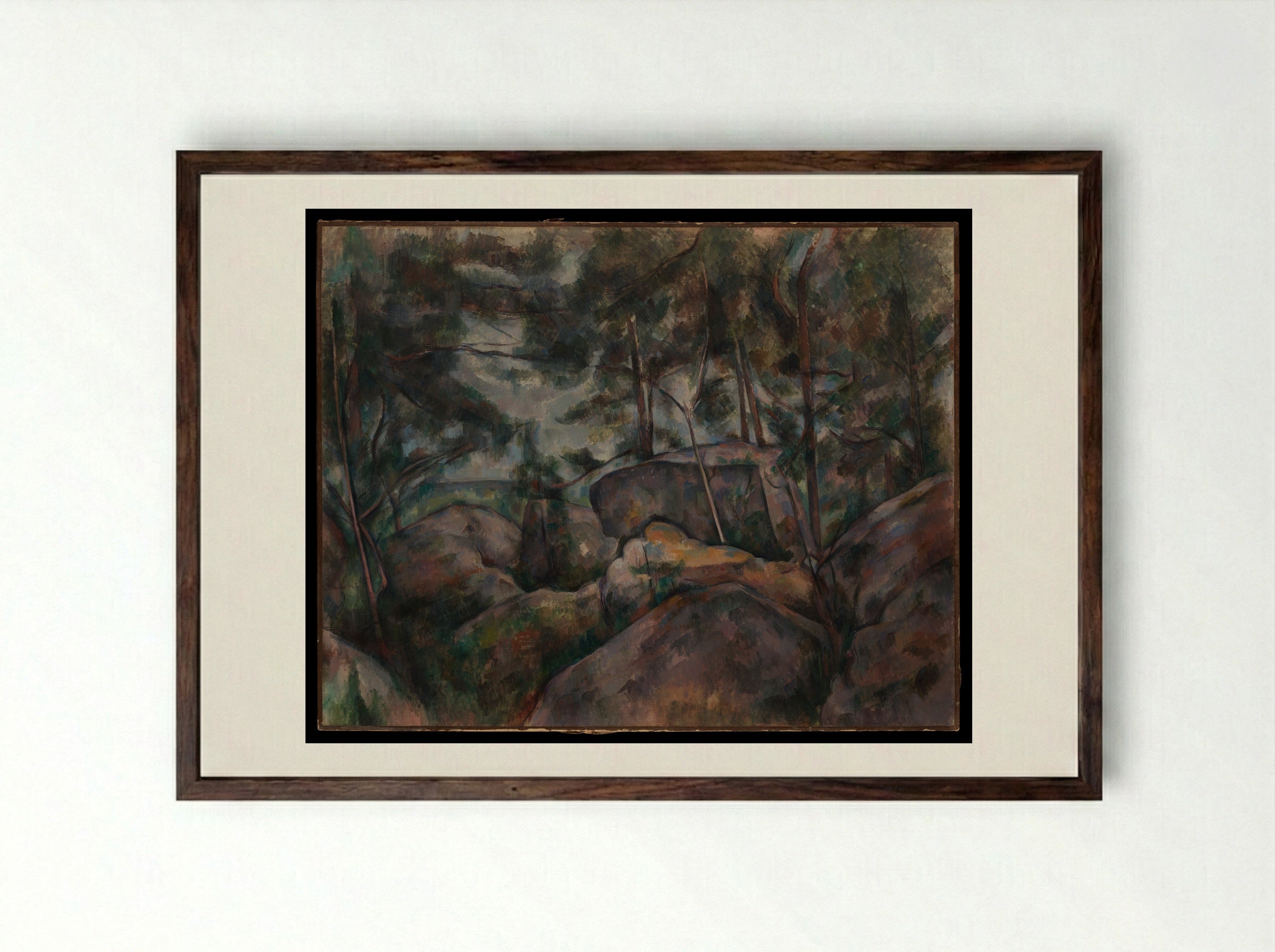Rocks at Fontainebleau - Paul Cézanne - Framed Print Dark Wood