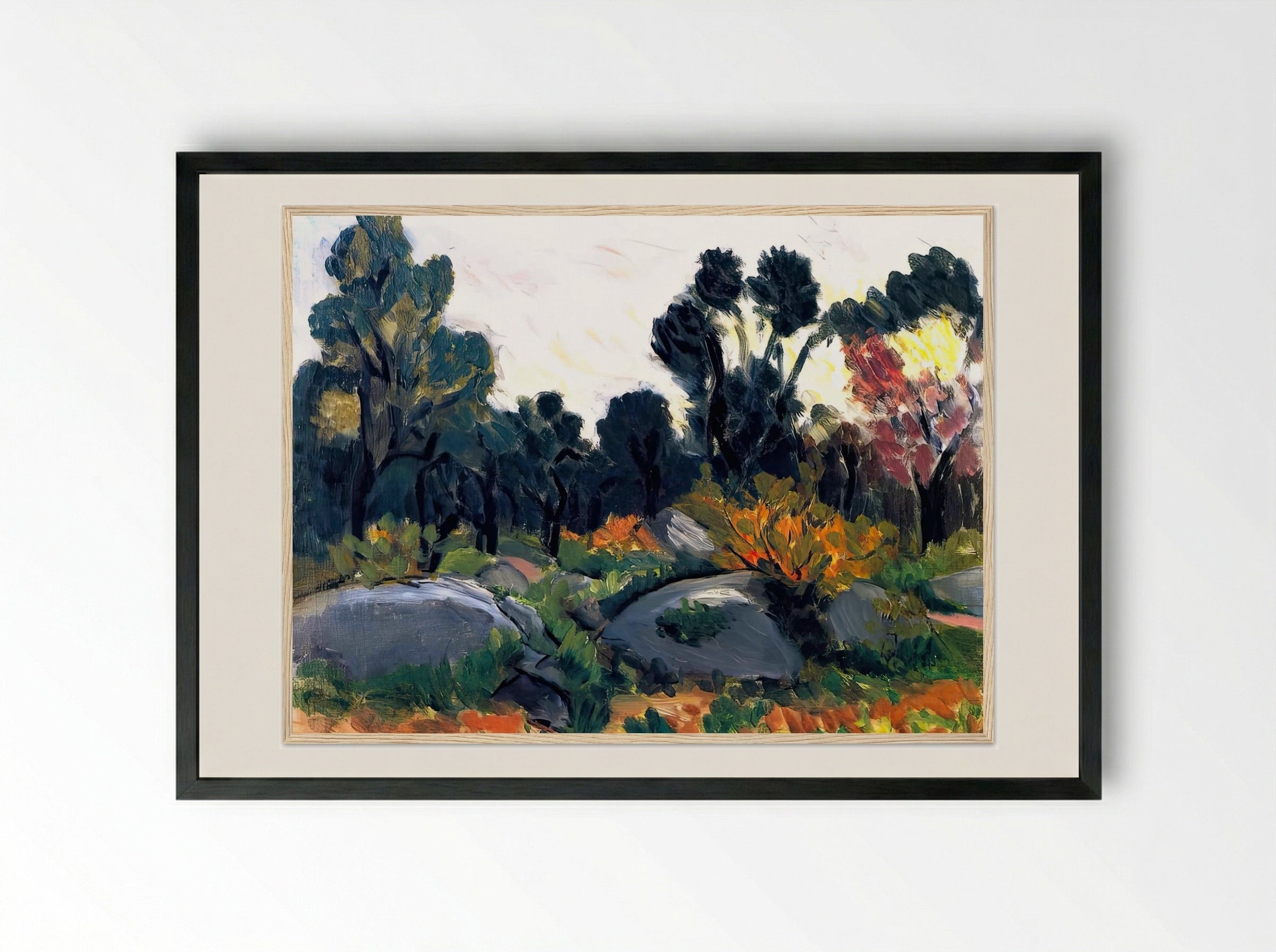 Rocks in the Vallée du Loup by Henri Matisse – Fauvist Mountain Landscape Print.png - Framed Print Black