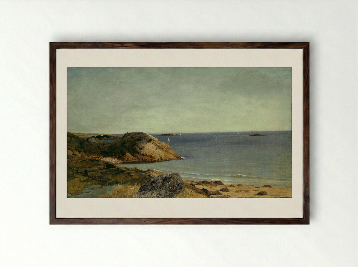 Rocky Coast - John Frederick Kensett - Framed Print Dark Wood