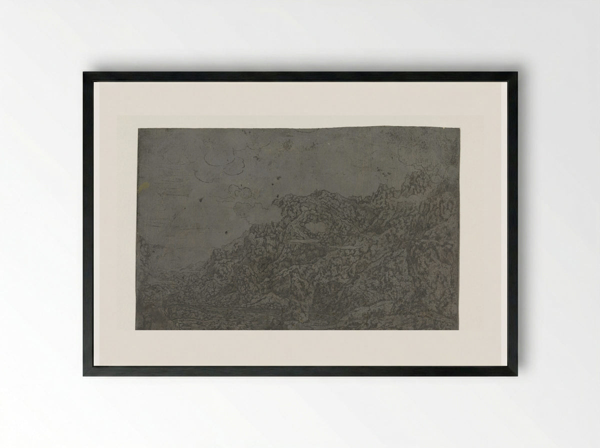 Rocky Landscape with Low Clouds - Hercules Segers - Framed Print Black