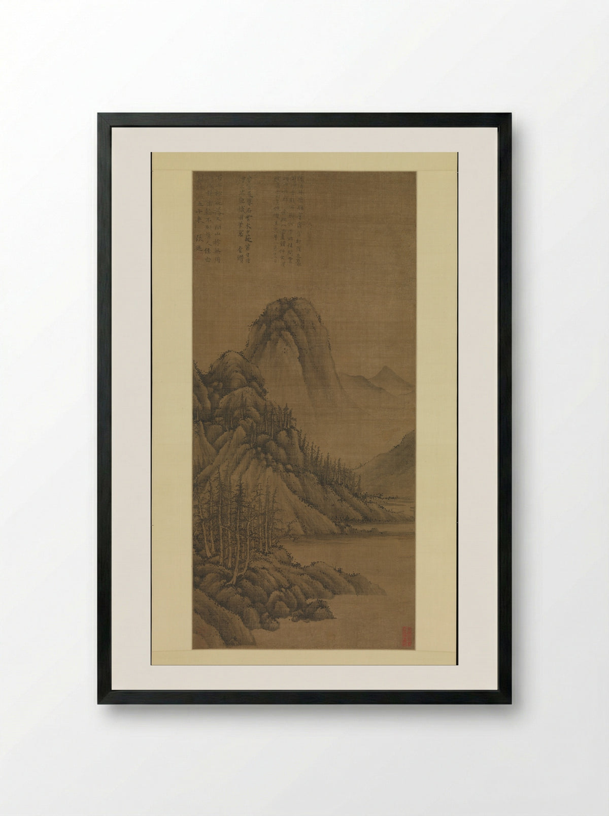 Rocky Landscape with Pines - Zhang Xun - Framed Print Black