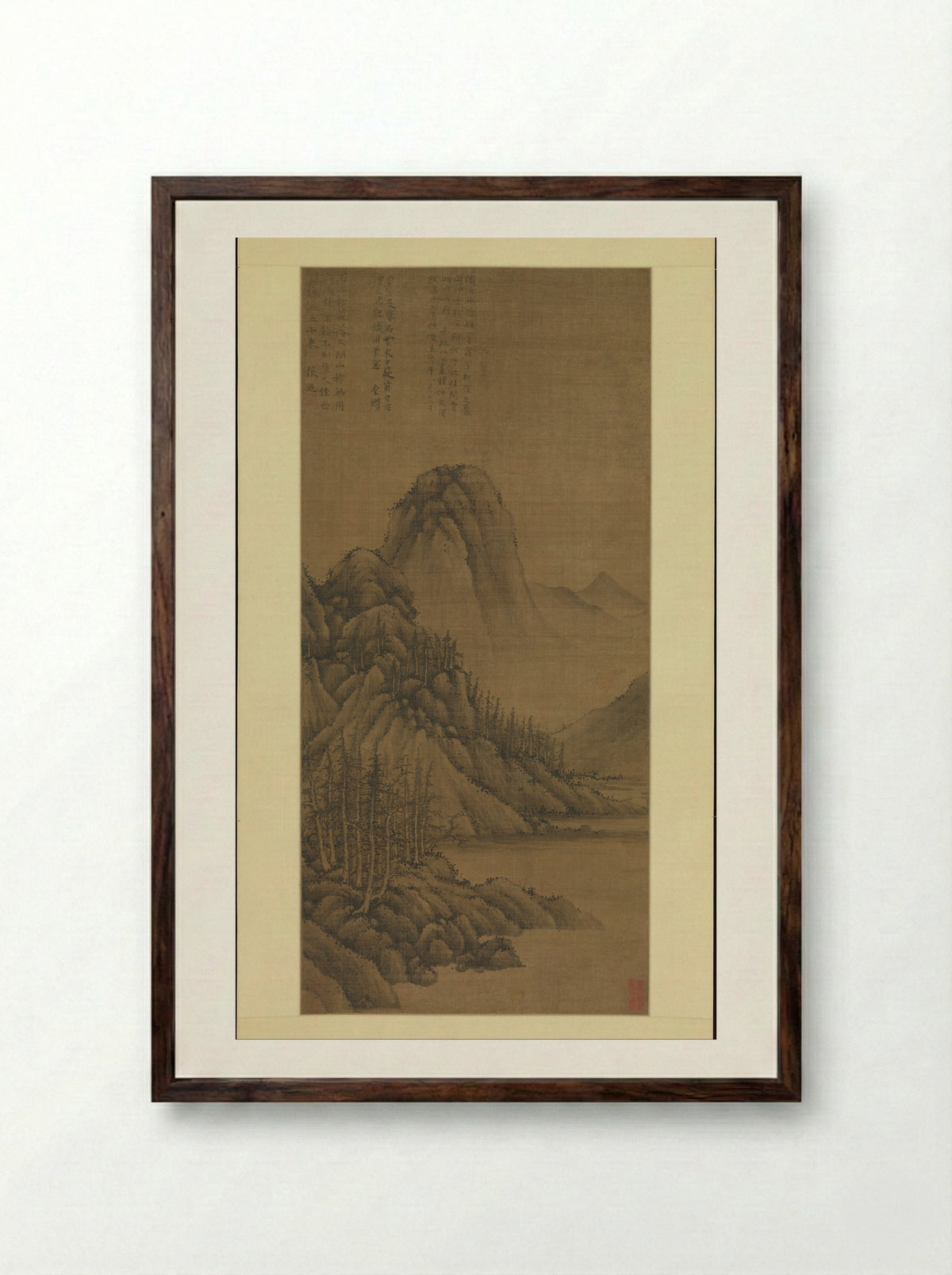 Rocky Landscape with Pines - Zhang Xun - Framed Print Dark Wood