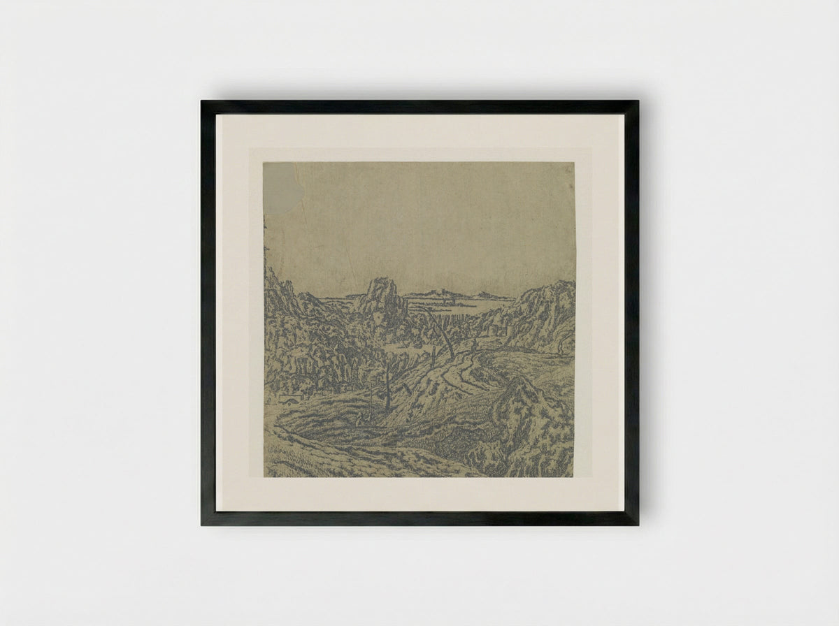 Rocky Landscape with a Chasm, Second Version - Hercules Segers - Framed Print Black