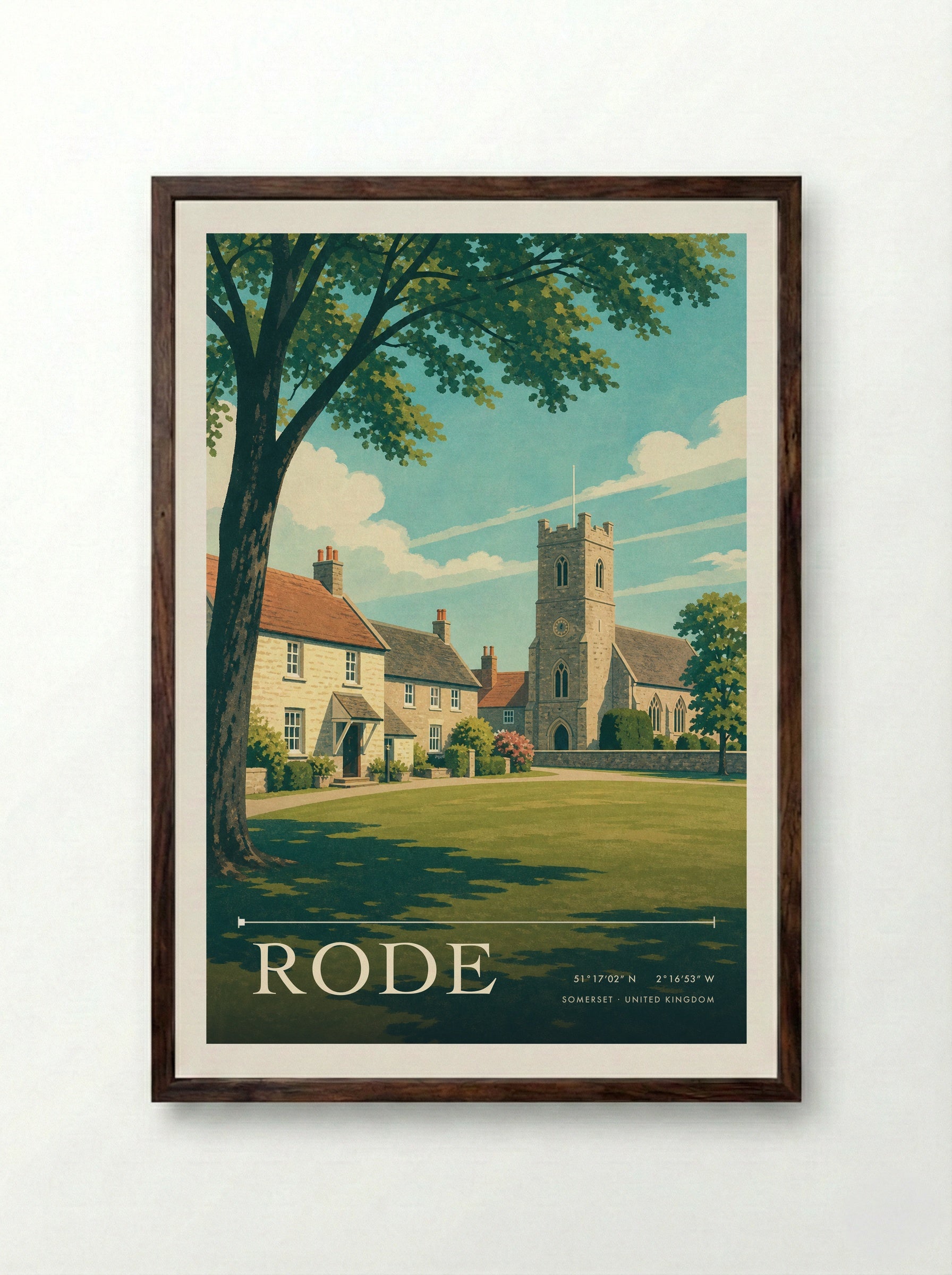 Rode Somerset United Kingdom Travel Poster - Framed Print Dark Wood