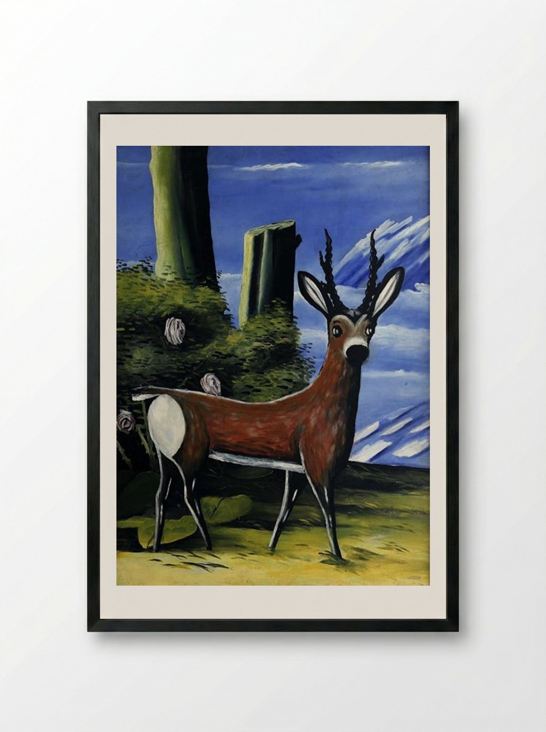 Roe deer with a Landscape in the Background - Niko Pirosmani - Framed Print Black