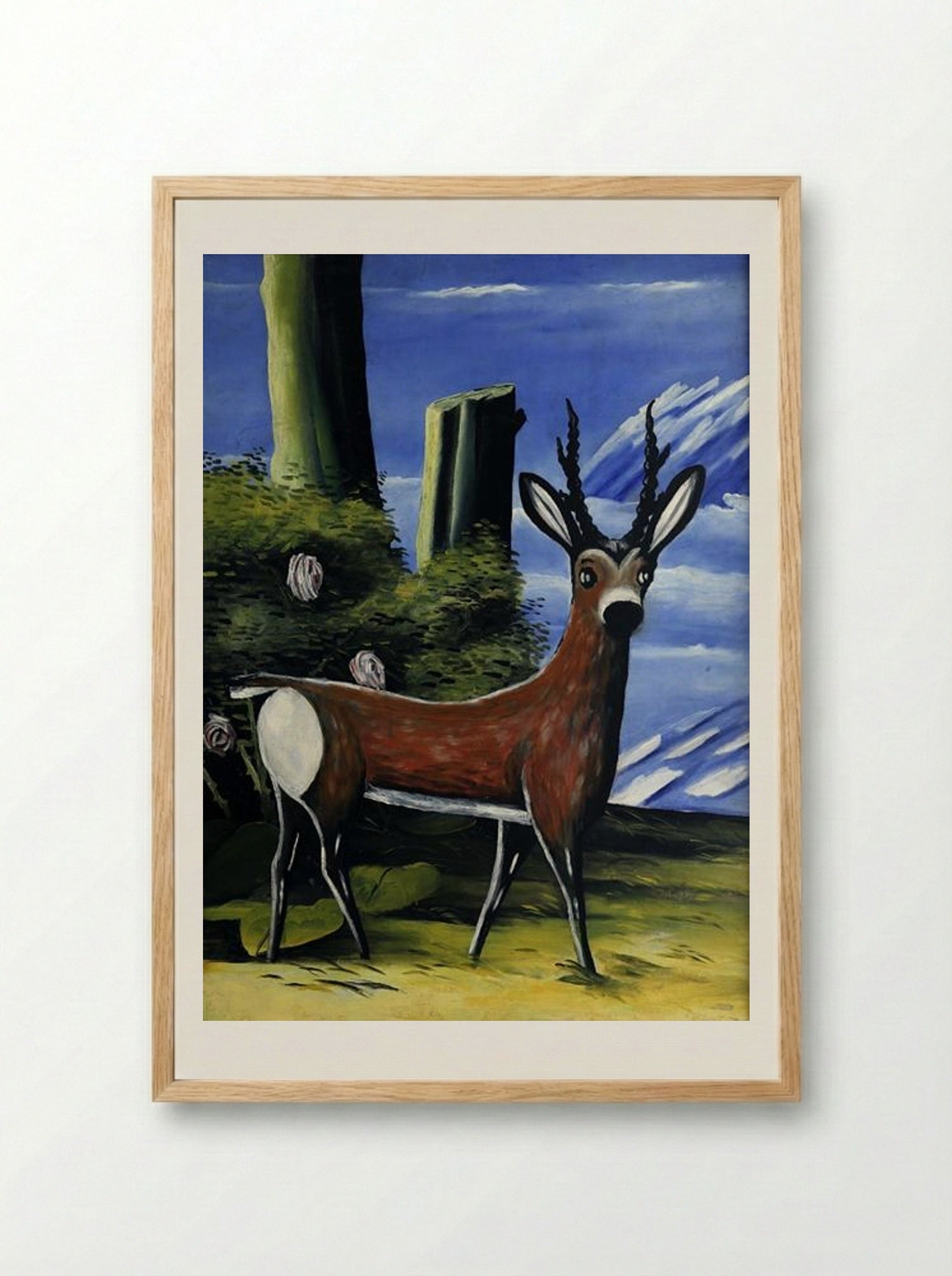 Roe deer with a Landscape in the Background - Niko Pirosmani - Framed Print Wood