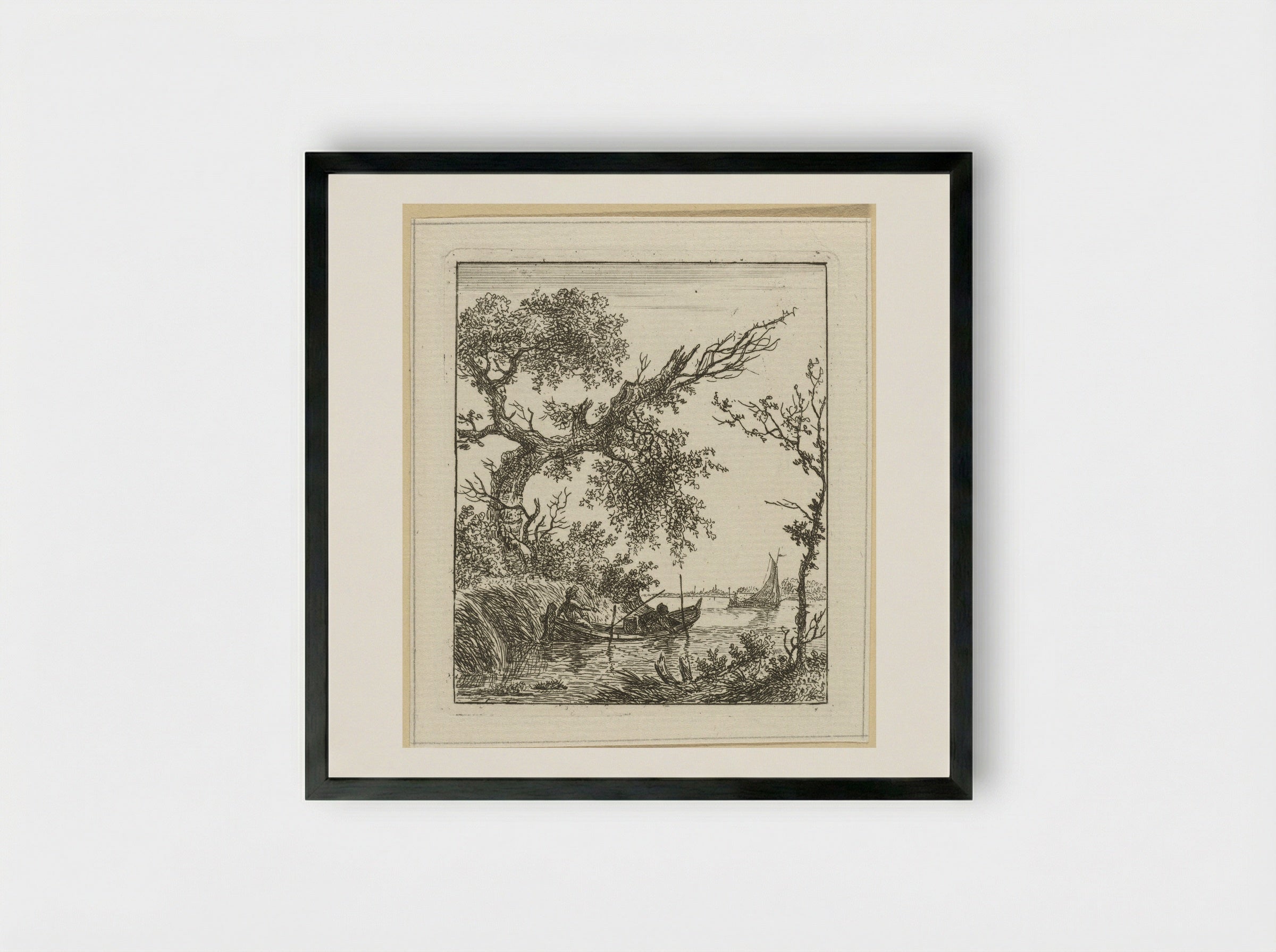 Roeiboot met twee mannen - Hermanus Fock - Framed Print Black