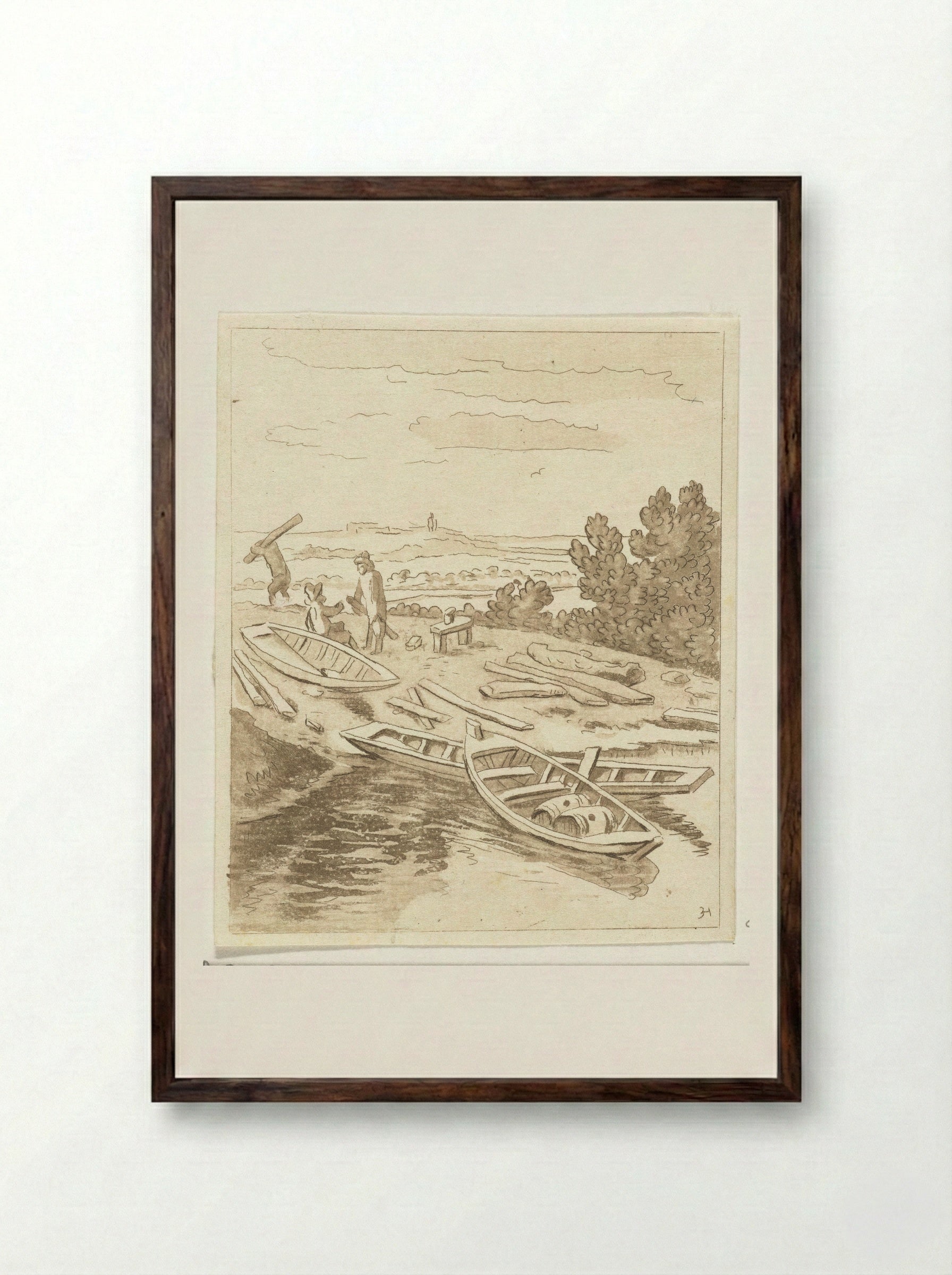 Roeiboten (Rowing Boats) - Anthonie van den Bos - Framed Print Dark Wood