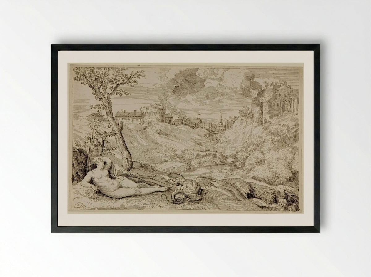 Roger and Angelica - Anne Claude Philippe de Thubières, comte de Caylus - Framed Print Black