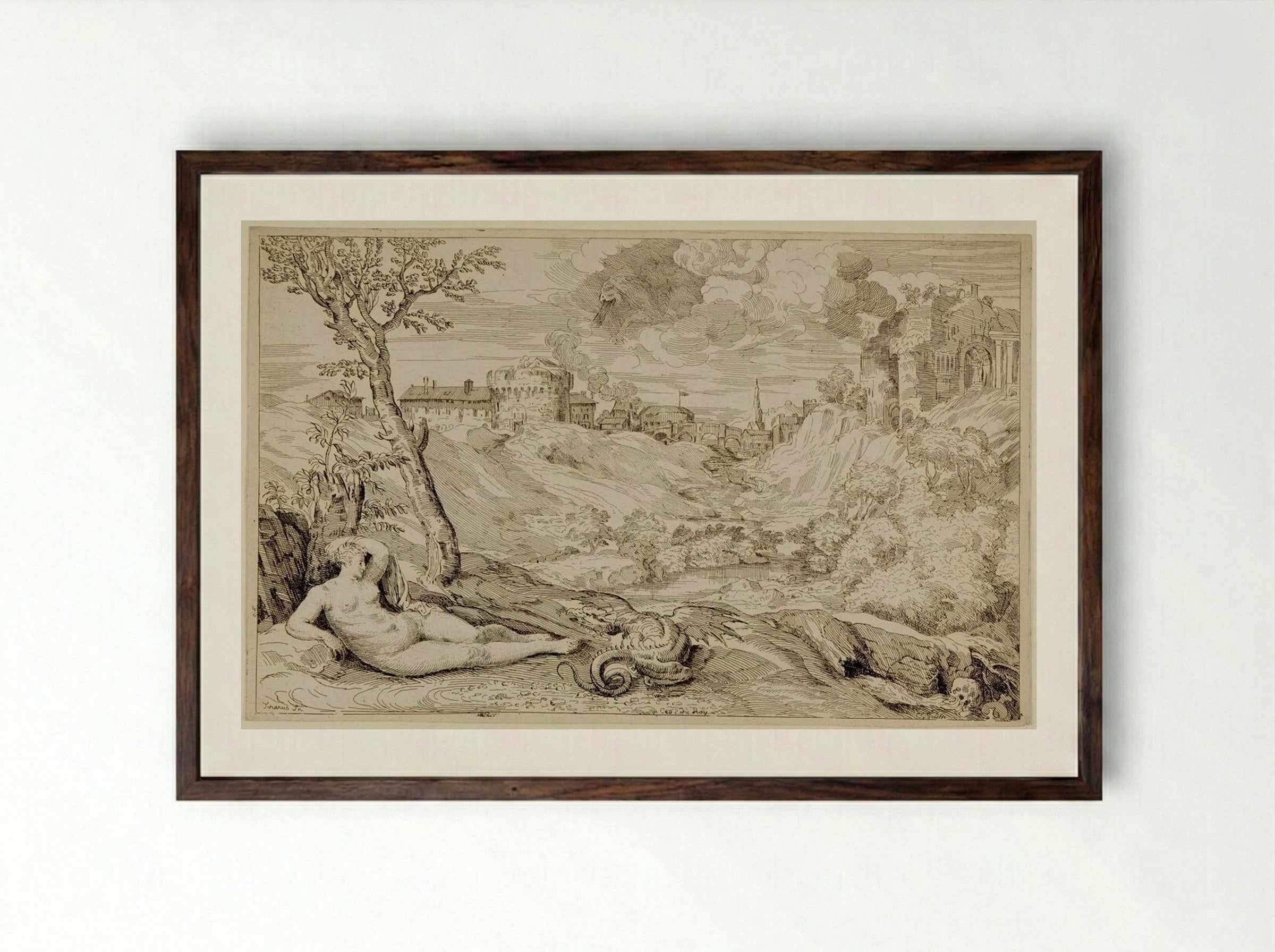Roger and Angelica - Anne Claude Philippe de Thubières, comte de Caylus - Framed Print Dark Wood