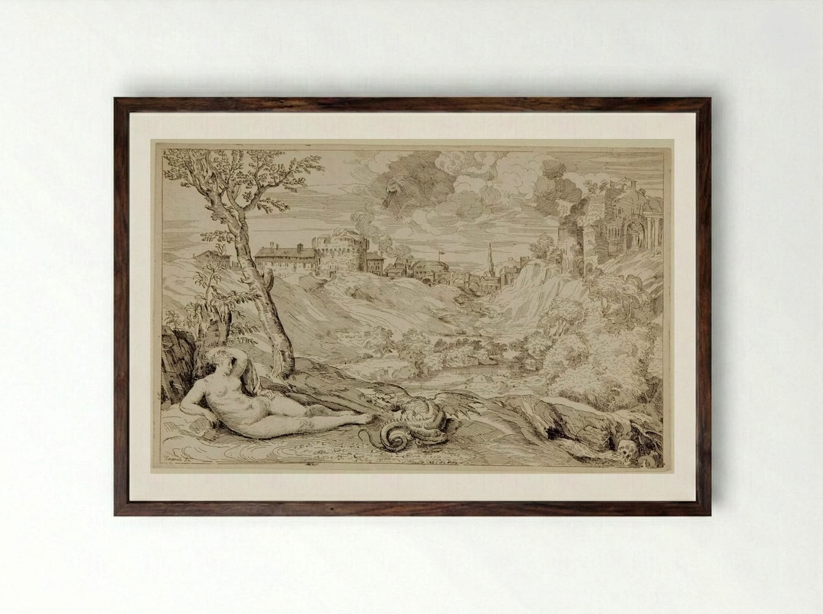 Roger and Angelica - Anne Claude Philippe de Thubières, comte de Caylus - Framed Print Dark Wood