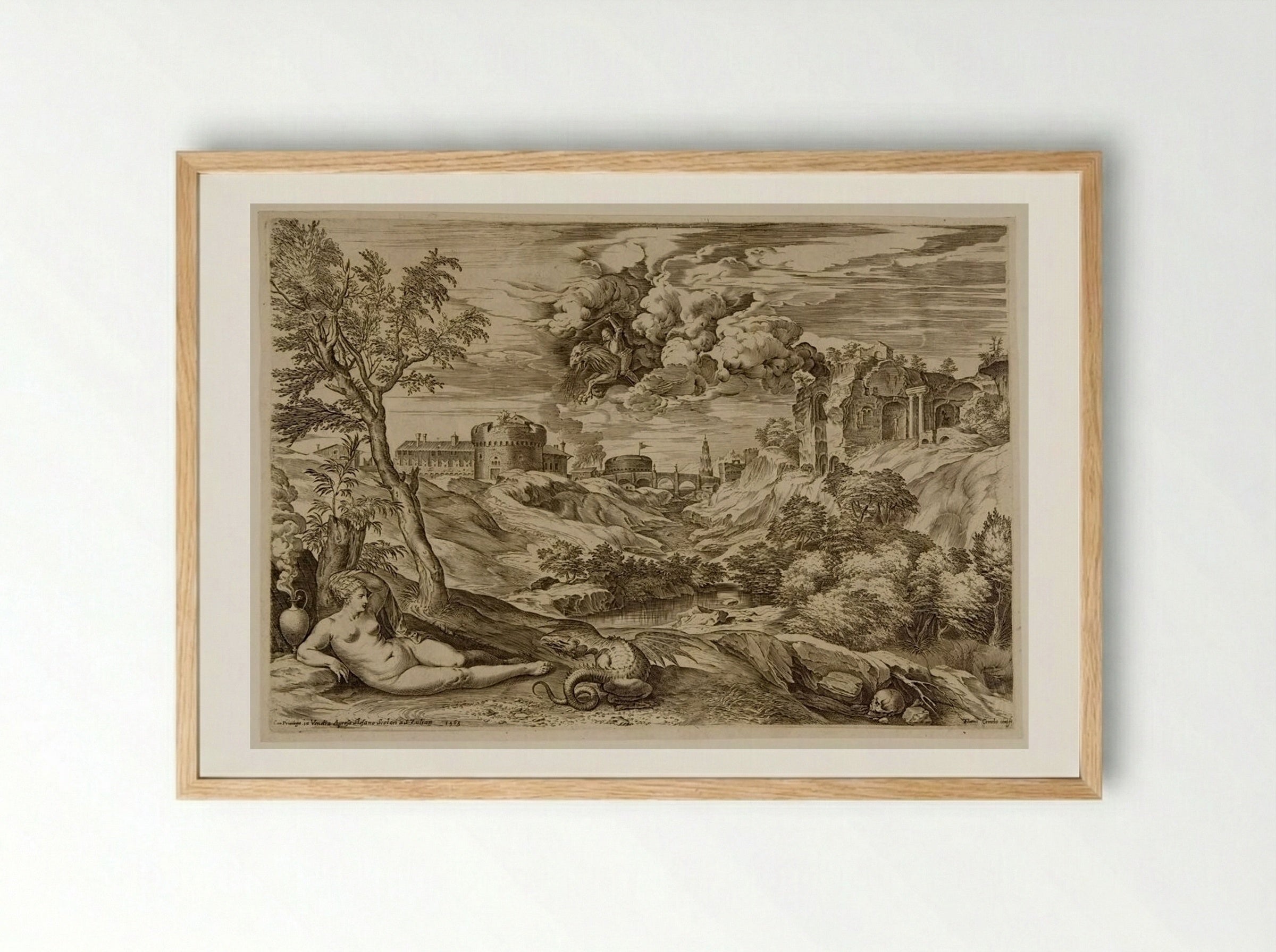 Rogero Liberating Angelica from the Dragon - Cornelis Cort - Framed Print Wood