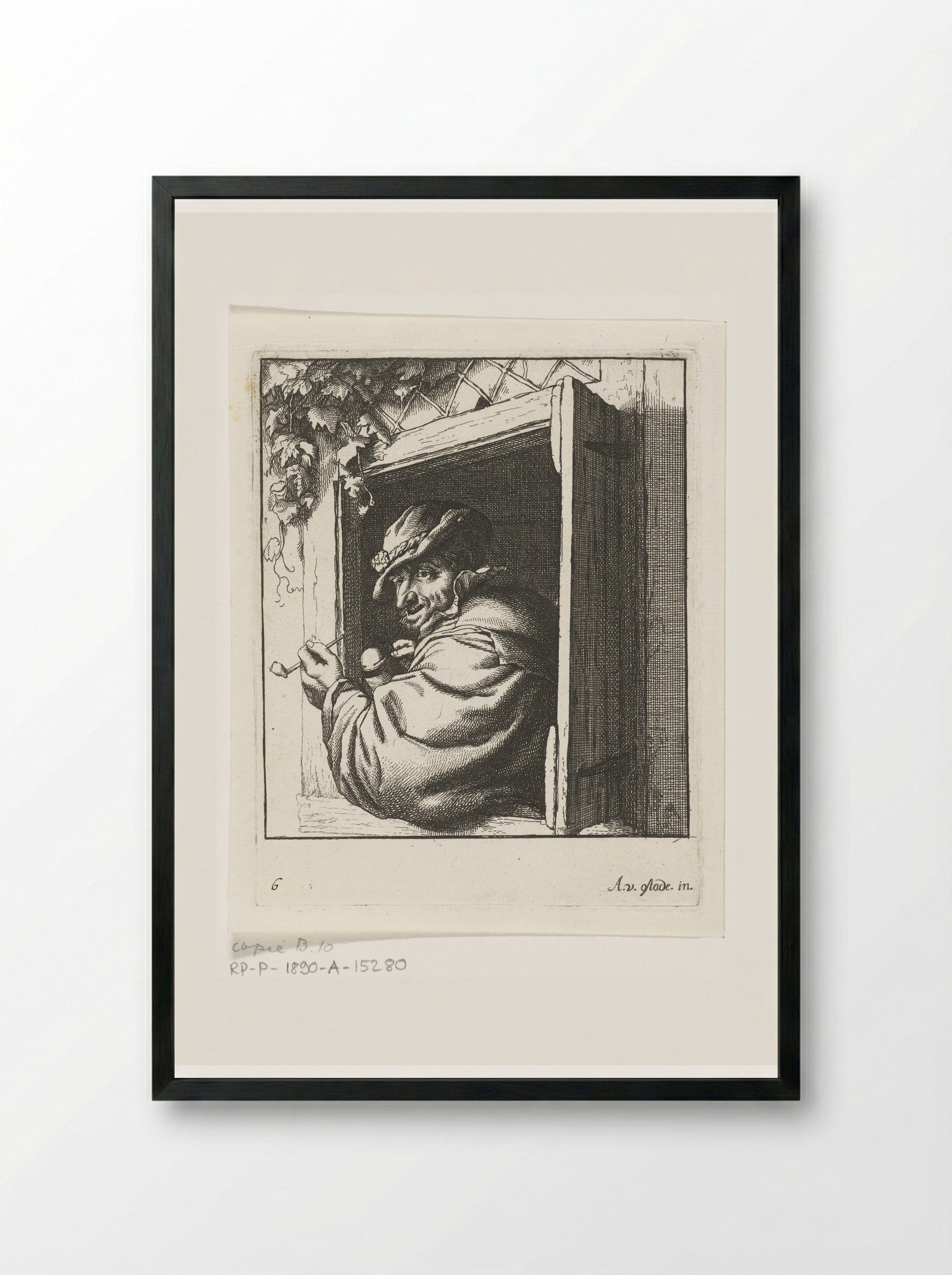 Rokende boer in een raamopening - Abraham Bloteling - Framed Print Black