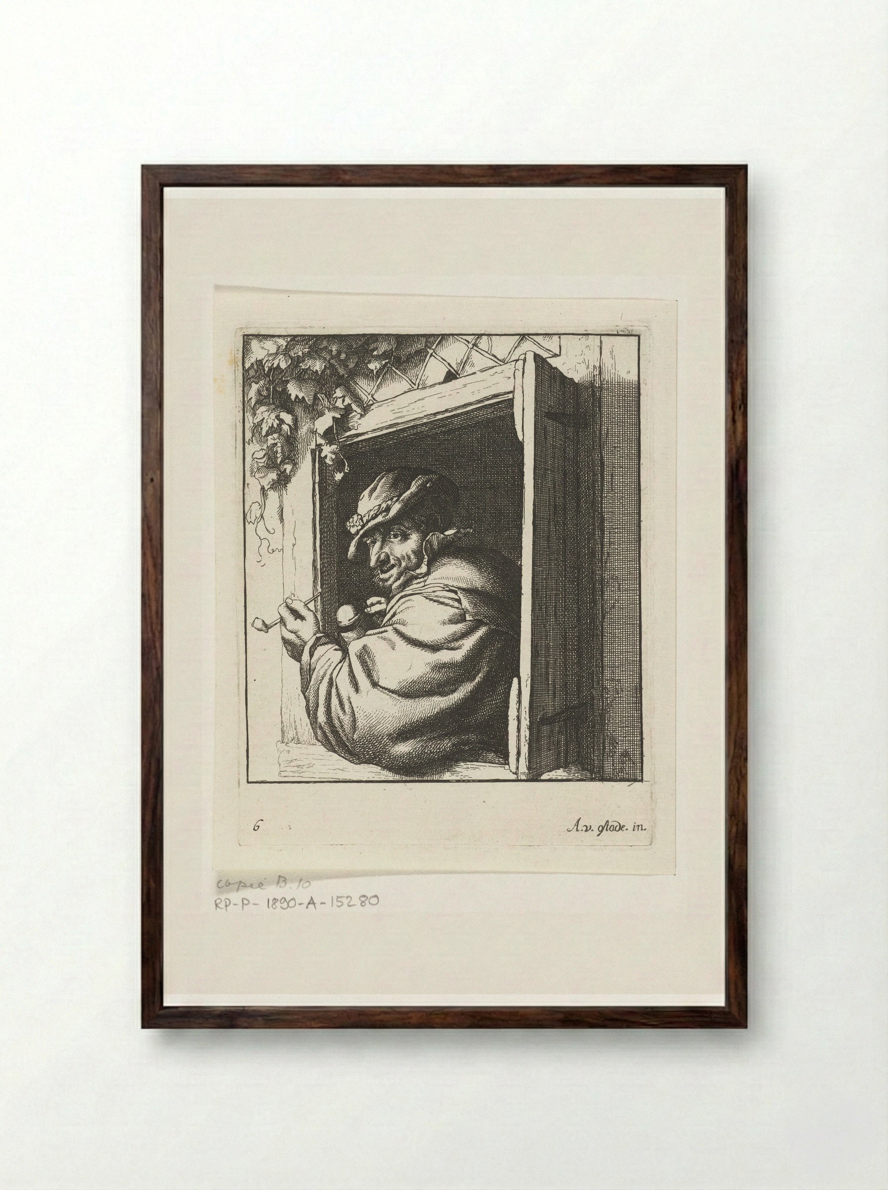Rokende boer in een raamopening - Abraham Bloteling - Framed Print Dark Wood