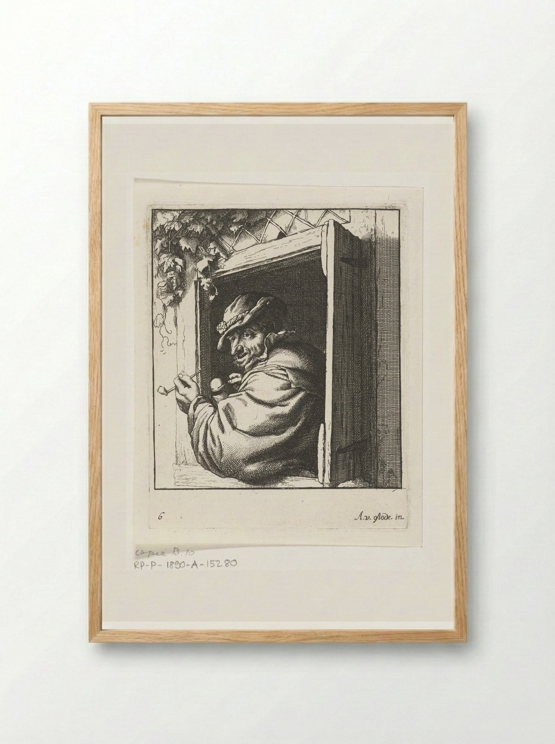 Rokende boer in een raamopening - Abraham Bloteling - Framed Print Wood