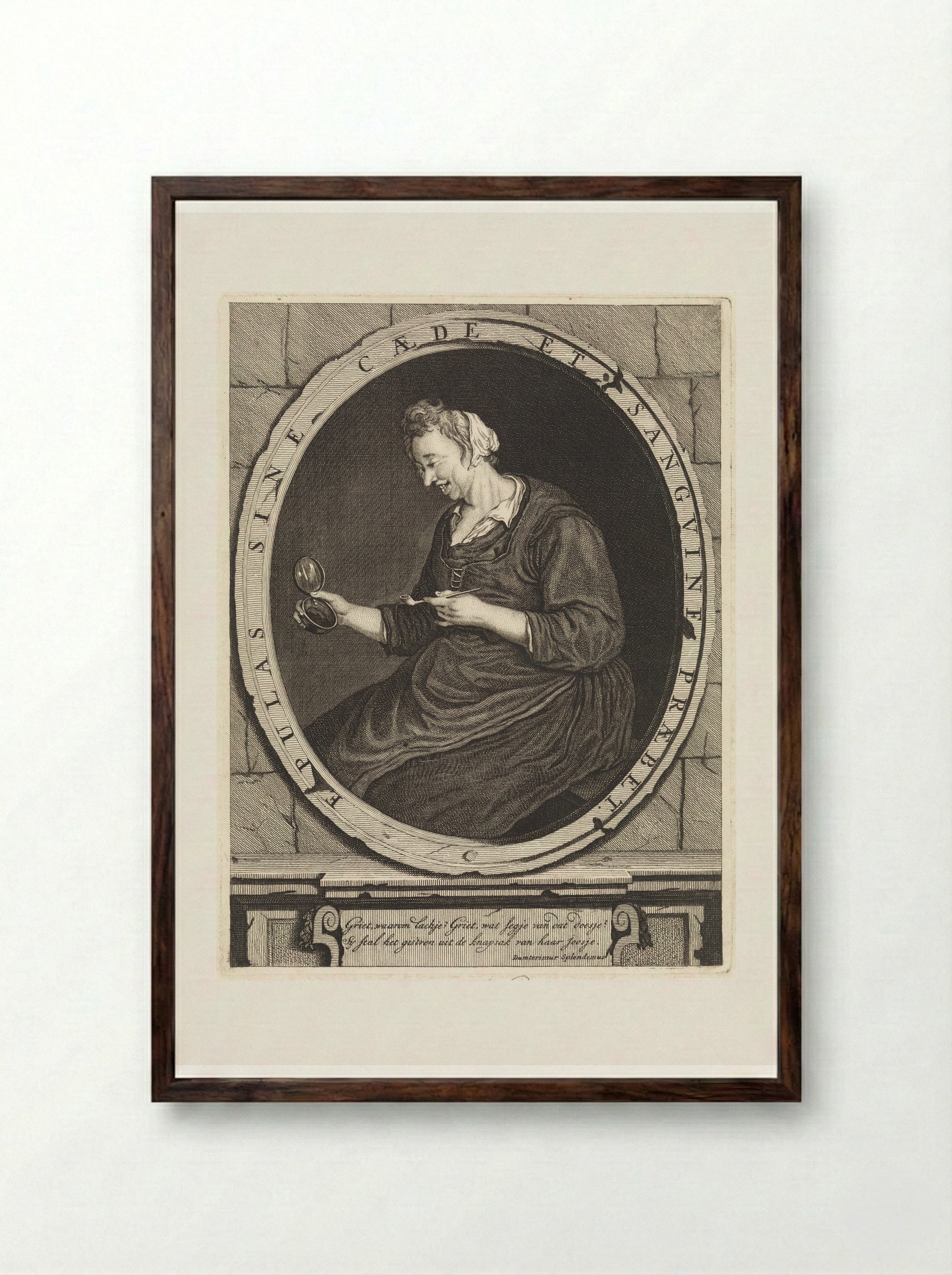 Rokende boerin met pijp en test - Matthijs Pool - Framed Print Dark Wood