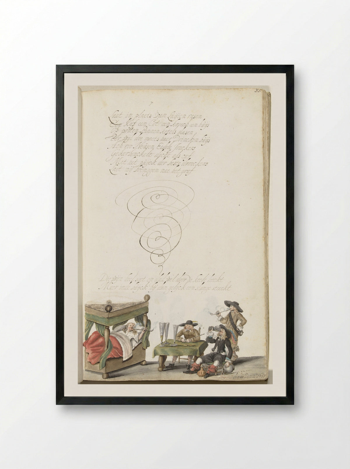 Roker in bed, omringd door zijn kameraden - Gesina ter Borch - Framed Print Black
