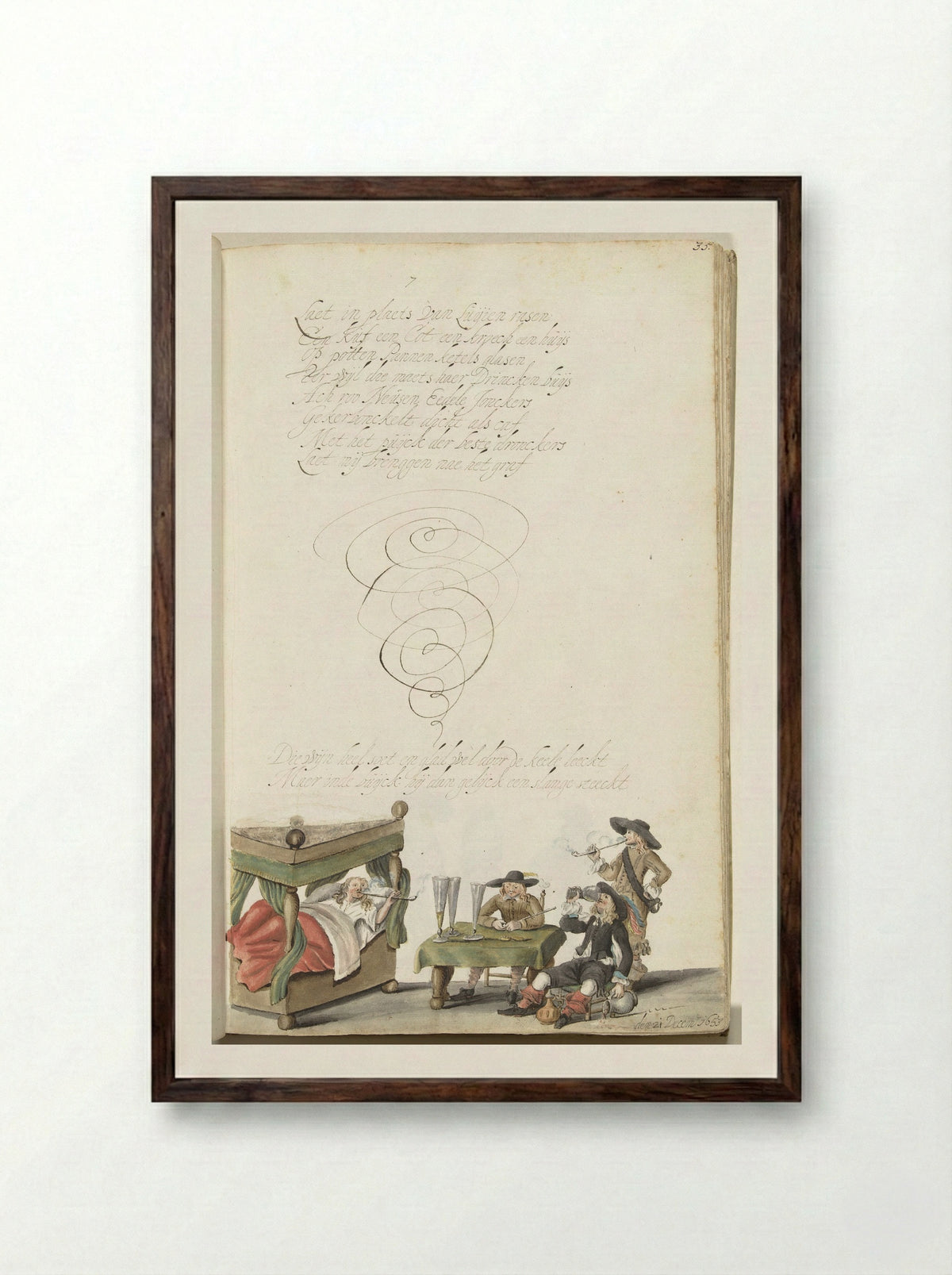 Roker in bed, omringd door zijn kameraden - Gesina ter Borch - Framed Print Dark Wood