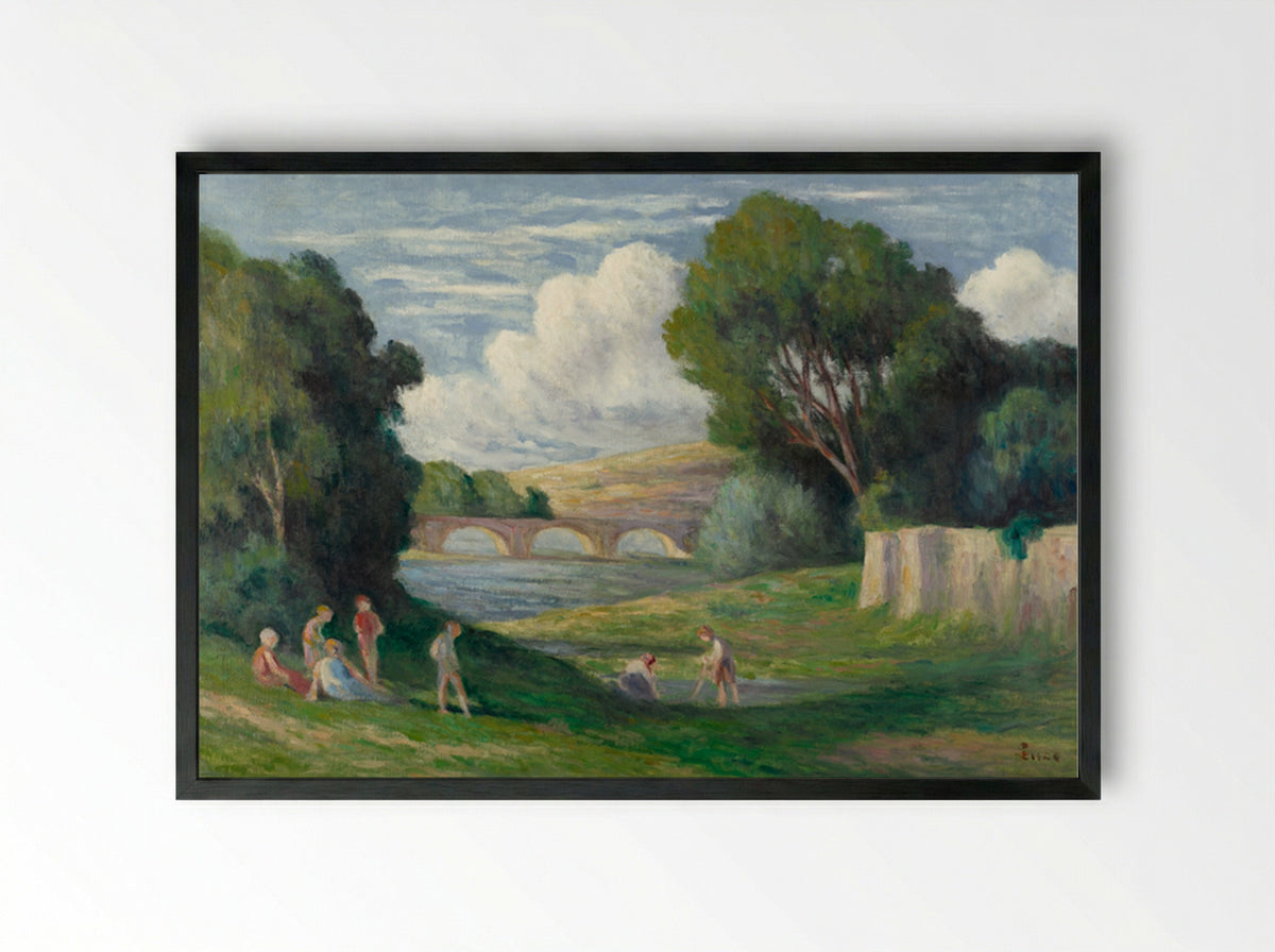 Rolleboise, Bathers Near The Arm Of The Seine - Maximilien Luce - Framed Print Black