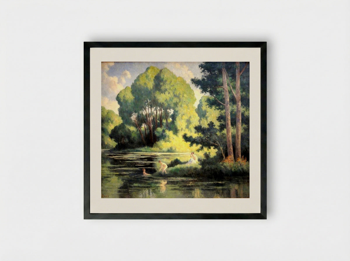 Rolleboise, Swimming In The Little Arm - Maximilien Luce - Framed Print Black