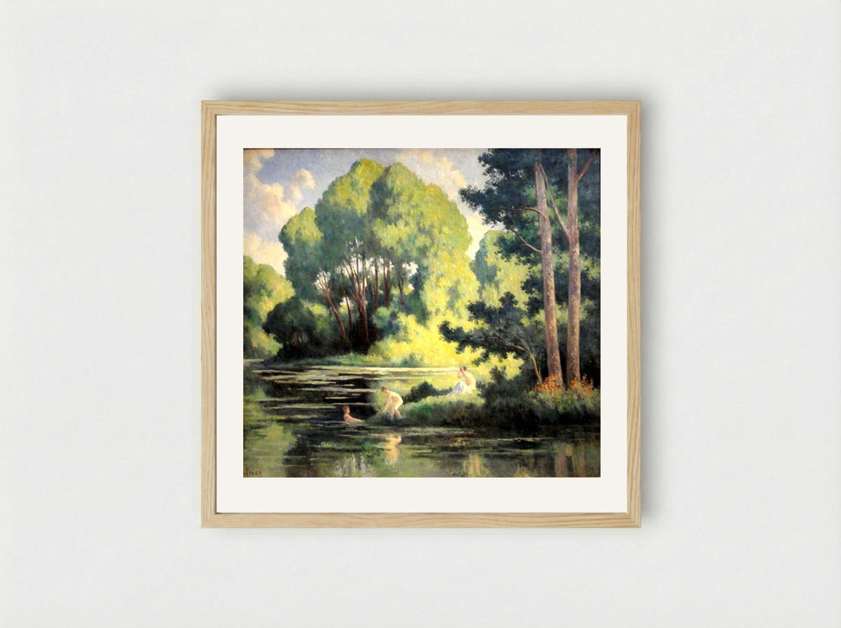 Rolleboise, Swimming In The Little Arm - Maximilien Luce - Framed Print Wood