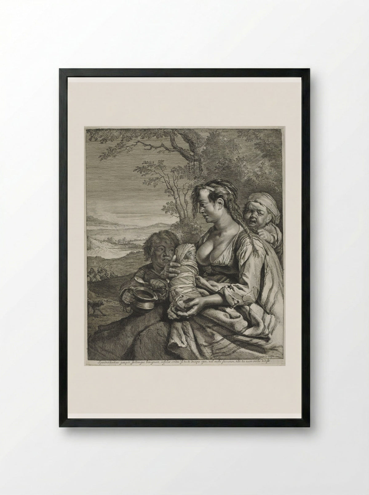 Roma Mother and Children - Cornelis Visscher - Framed Print Black