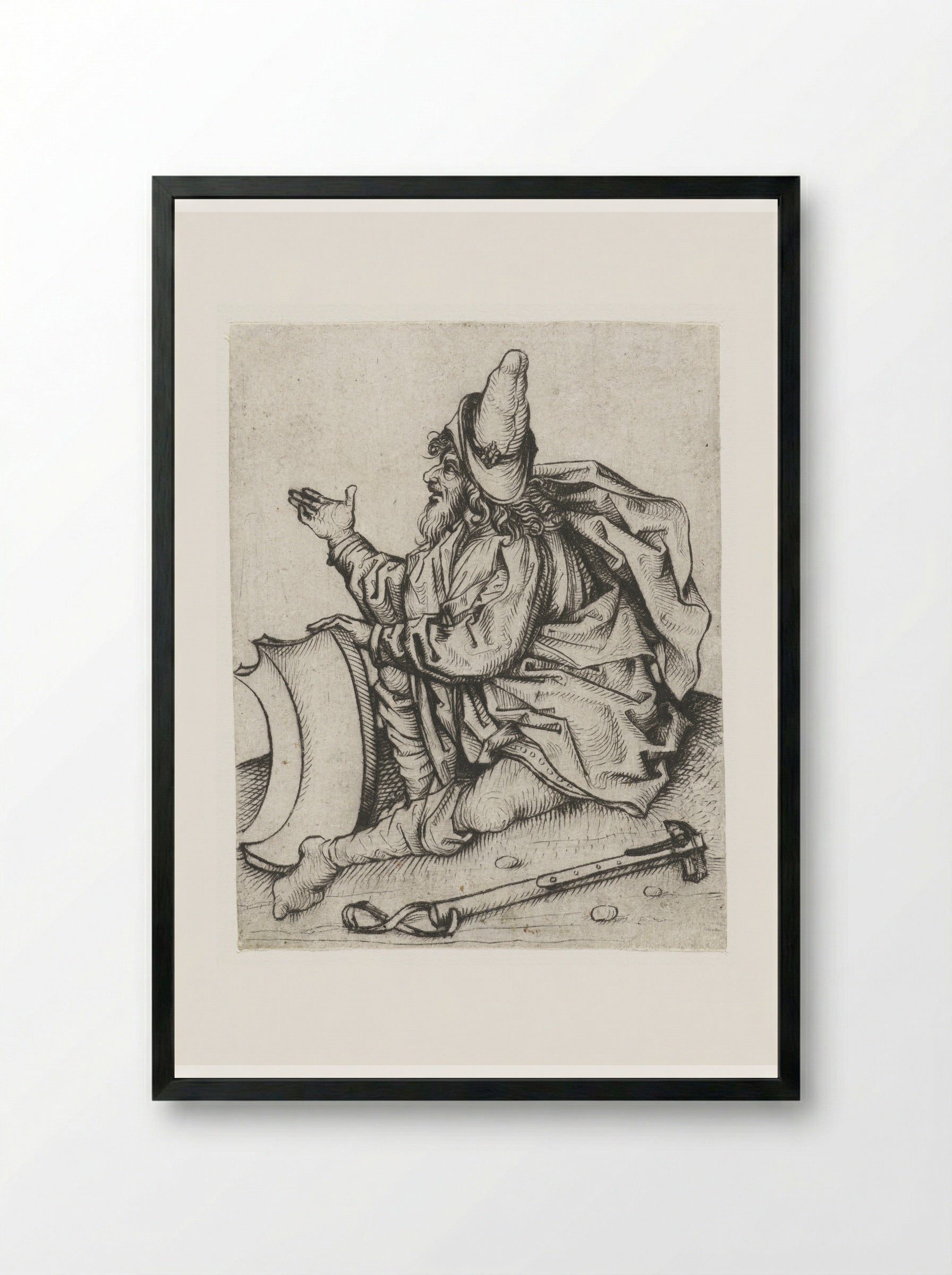 Roma man met baard en blank wapenschild - Meester van het Amsterdamse Kabinet - Framed Print Black