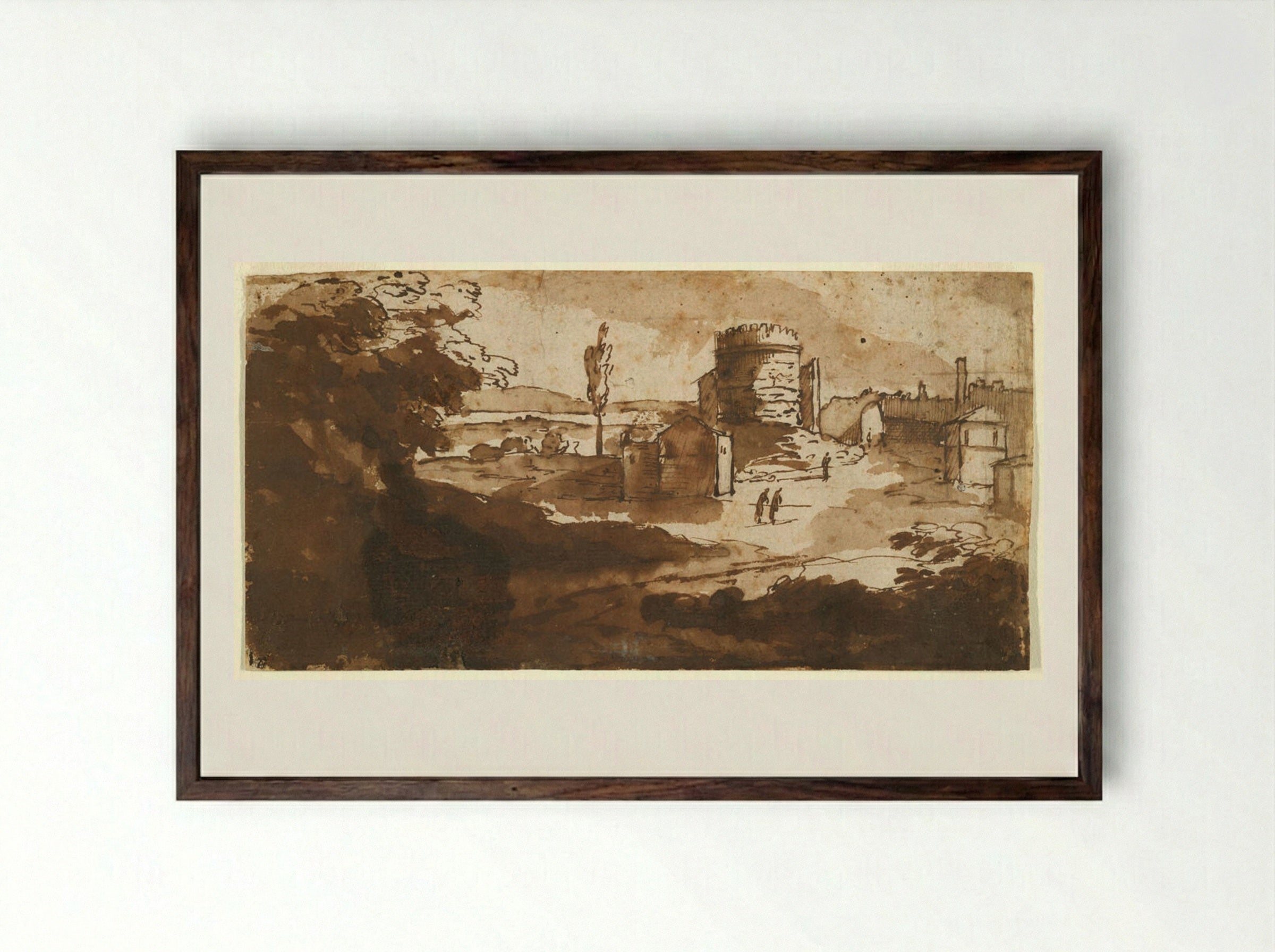 Roman Landscape - Claude Lorrain - Framed Print Dark Wood