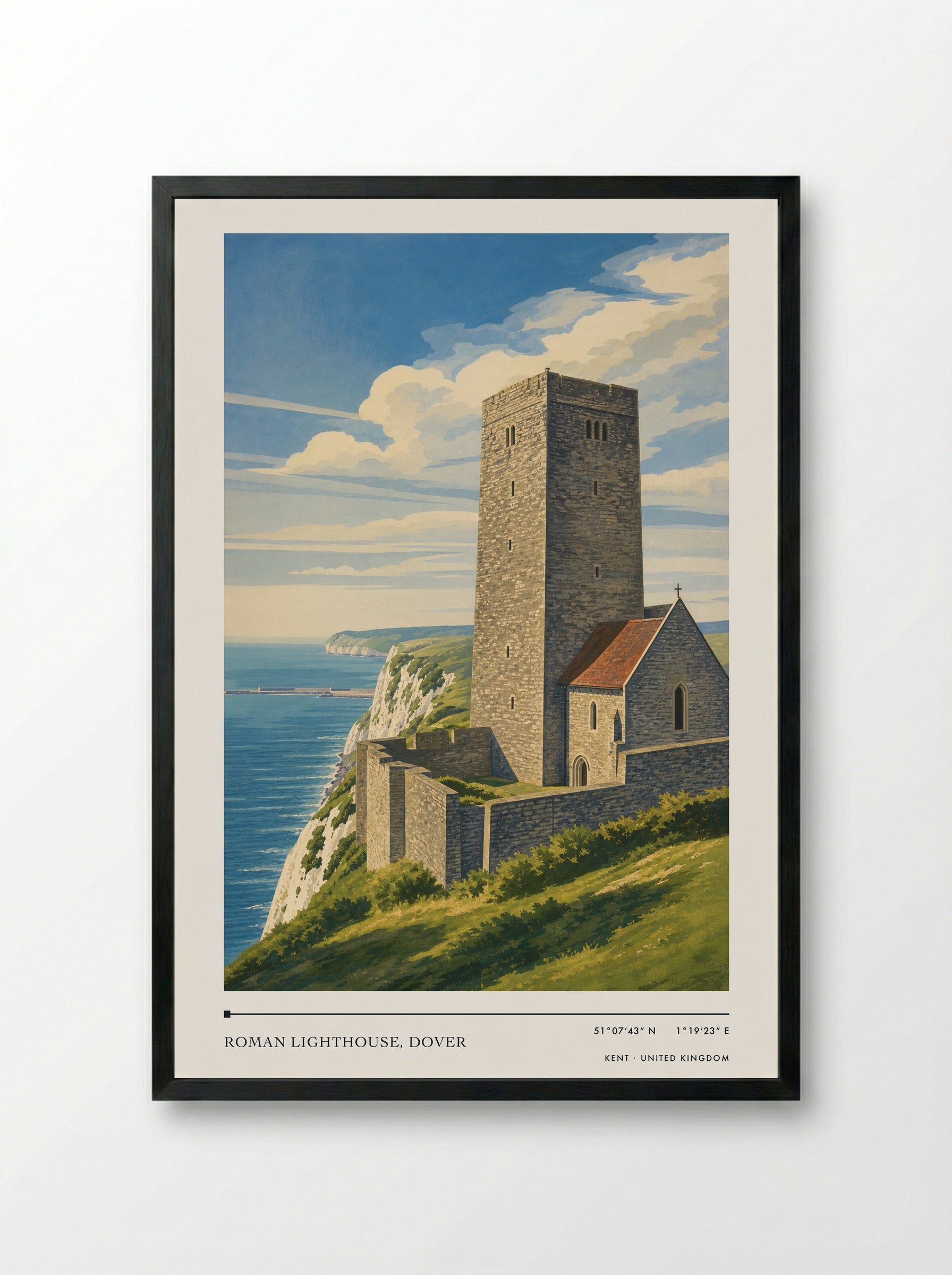 Roman Lighthouse, Dover Kent United Kingdom Travel Poster - Framed Print Black