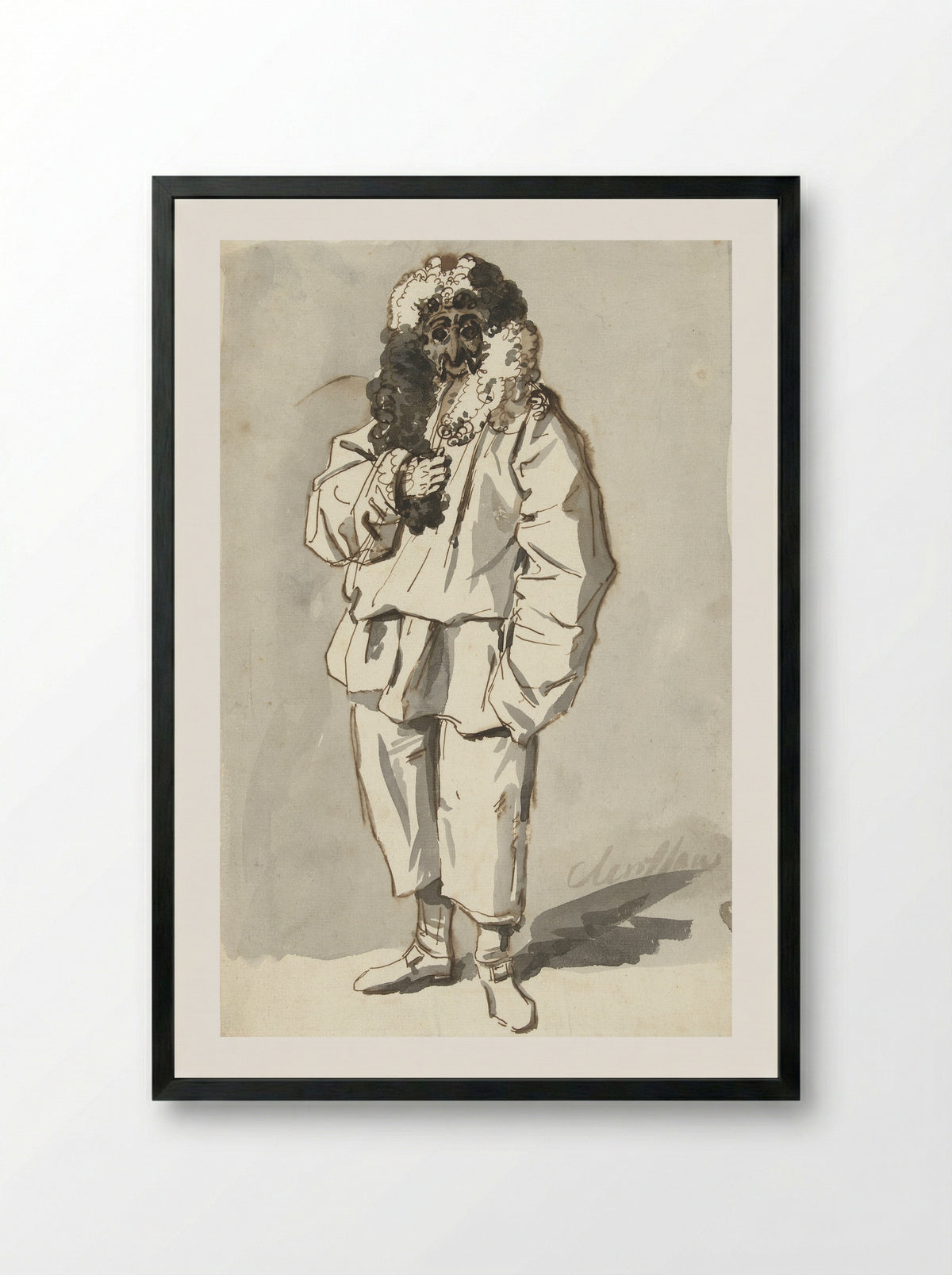Roman Pulcinella in Carnival Costume - Charles-Louis Clérisseau - Framed Print Black