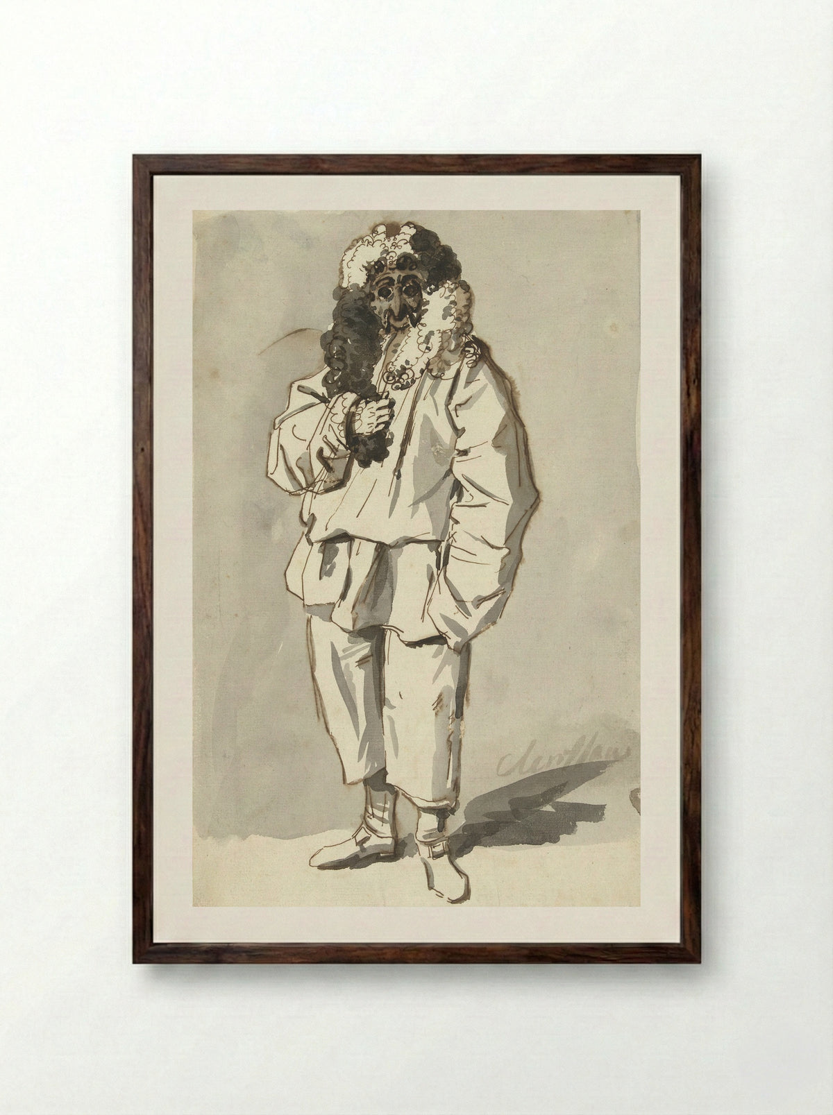 Roman Pulcinella in Carnival Costume - Charles-Louis Clérisseau - Framed Print Dark Wood
