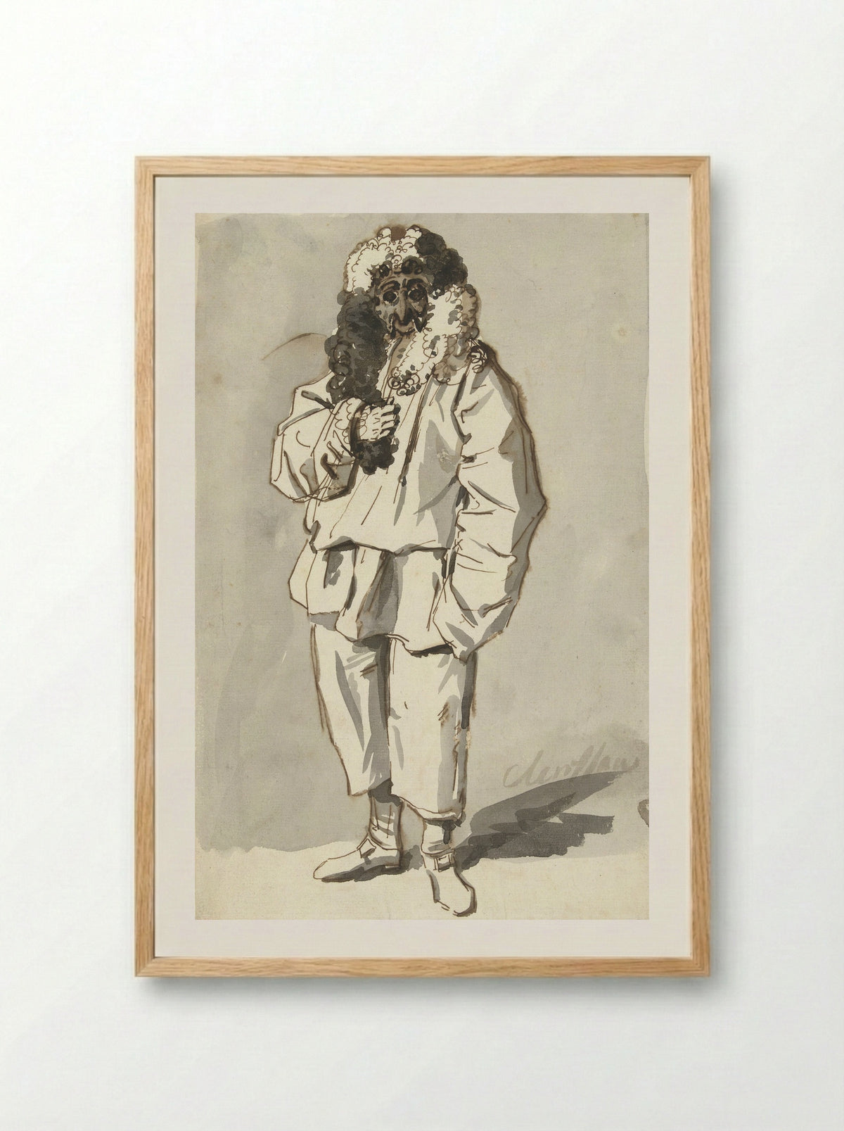 Roman Pulcinella in Carnival Costume - Charles-Louis Clérisseau - Framed Print Wood