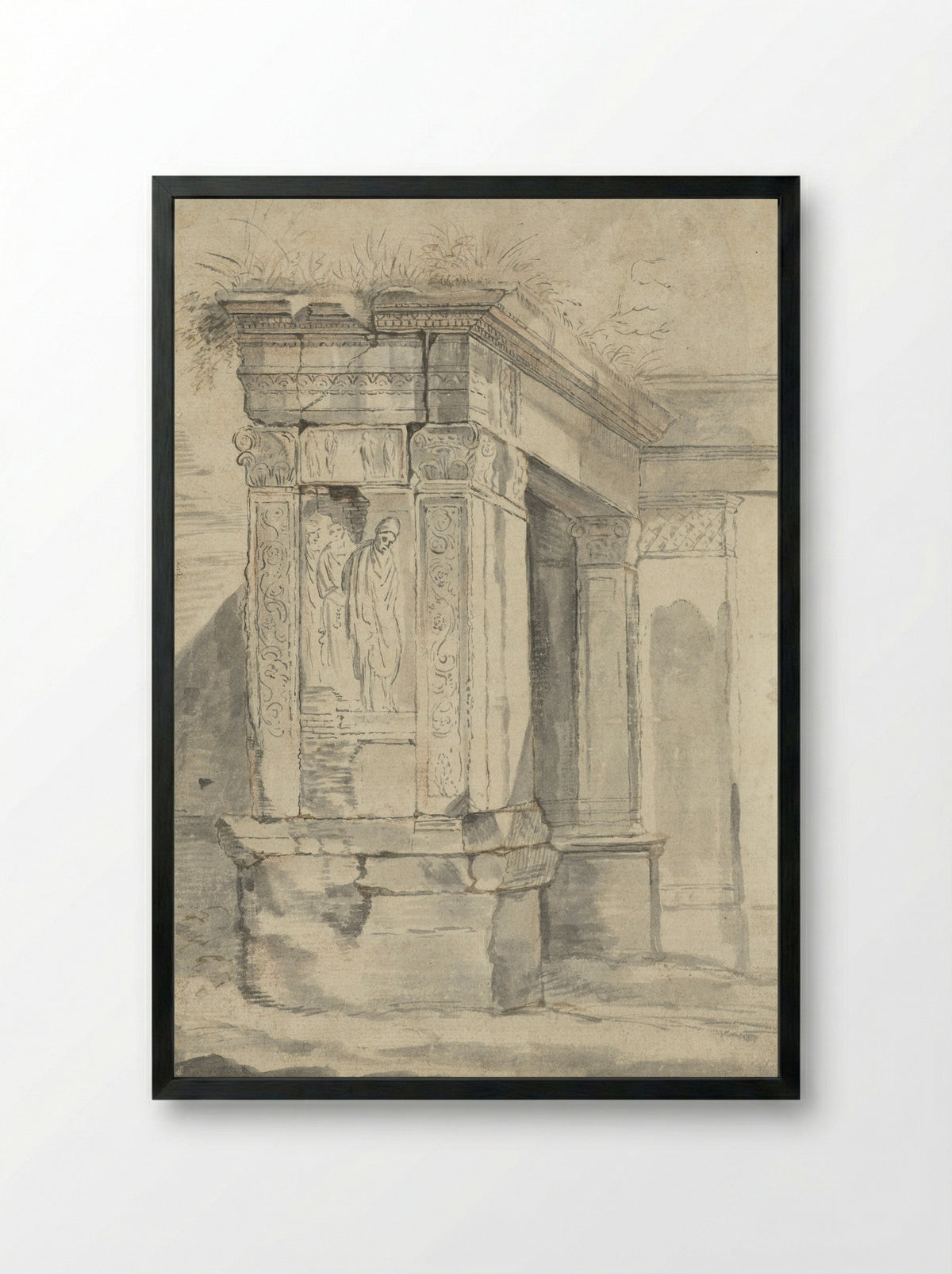 Roman Ruin (Study of Classical Architecture) - Franz de Paula Ferg - Framed Print Black