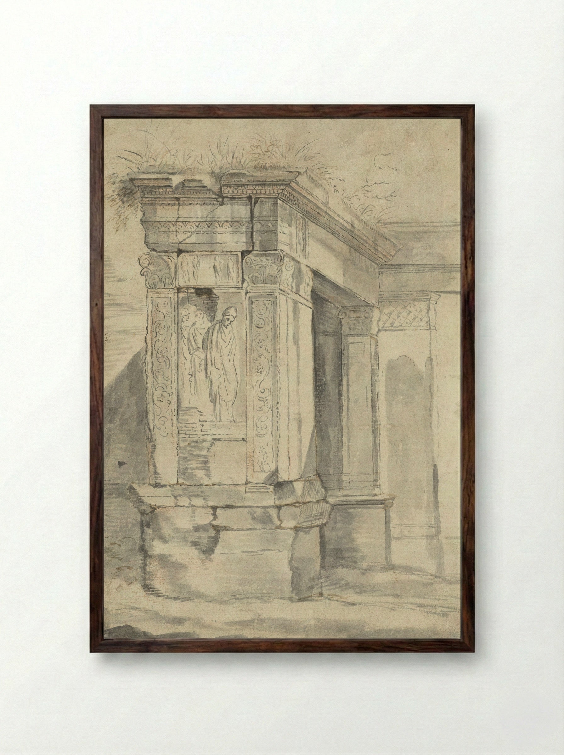 Roman Ruin (Study of Classical Architecture) - Franz de Paula Ferg - Framed Print Dark Wood