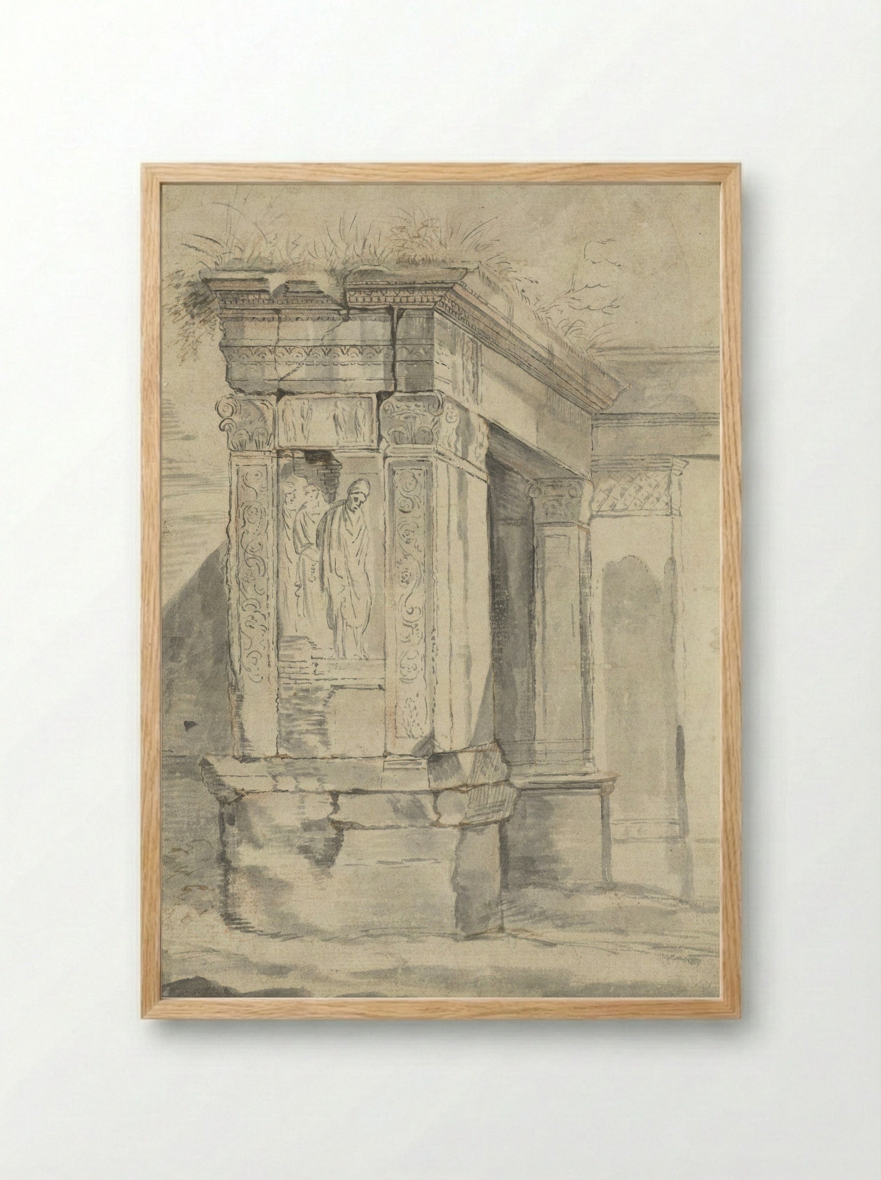 Roman Ruin (Study of Classical Architecture) - Franz de Paula Ferg - Framed Print Wood