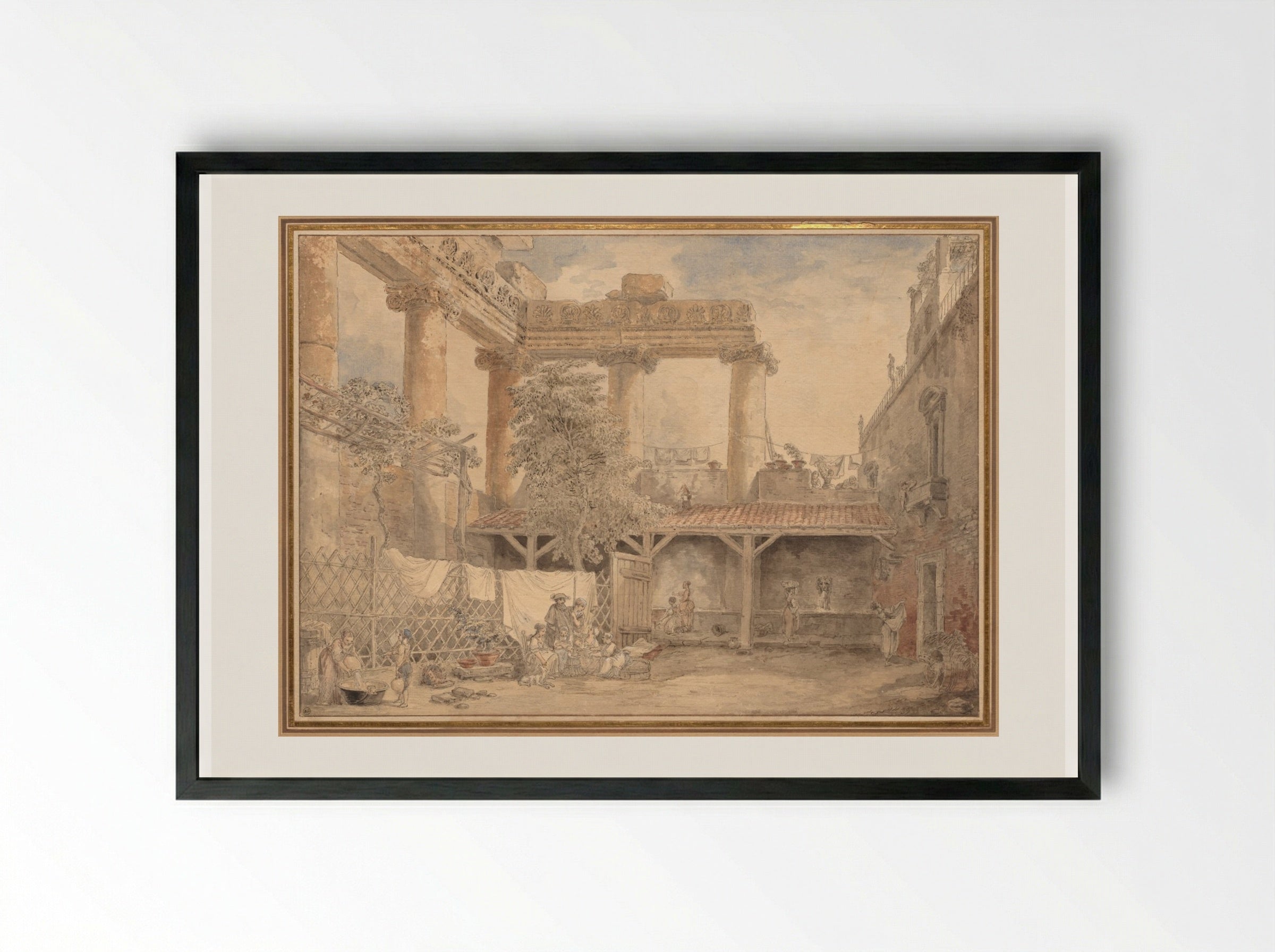 Roman Ruins, Villa Pamfili - Hubert Robert - Framed Print Black