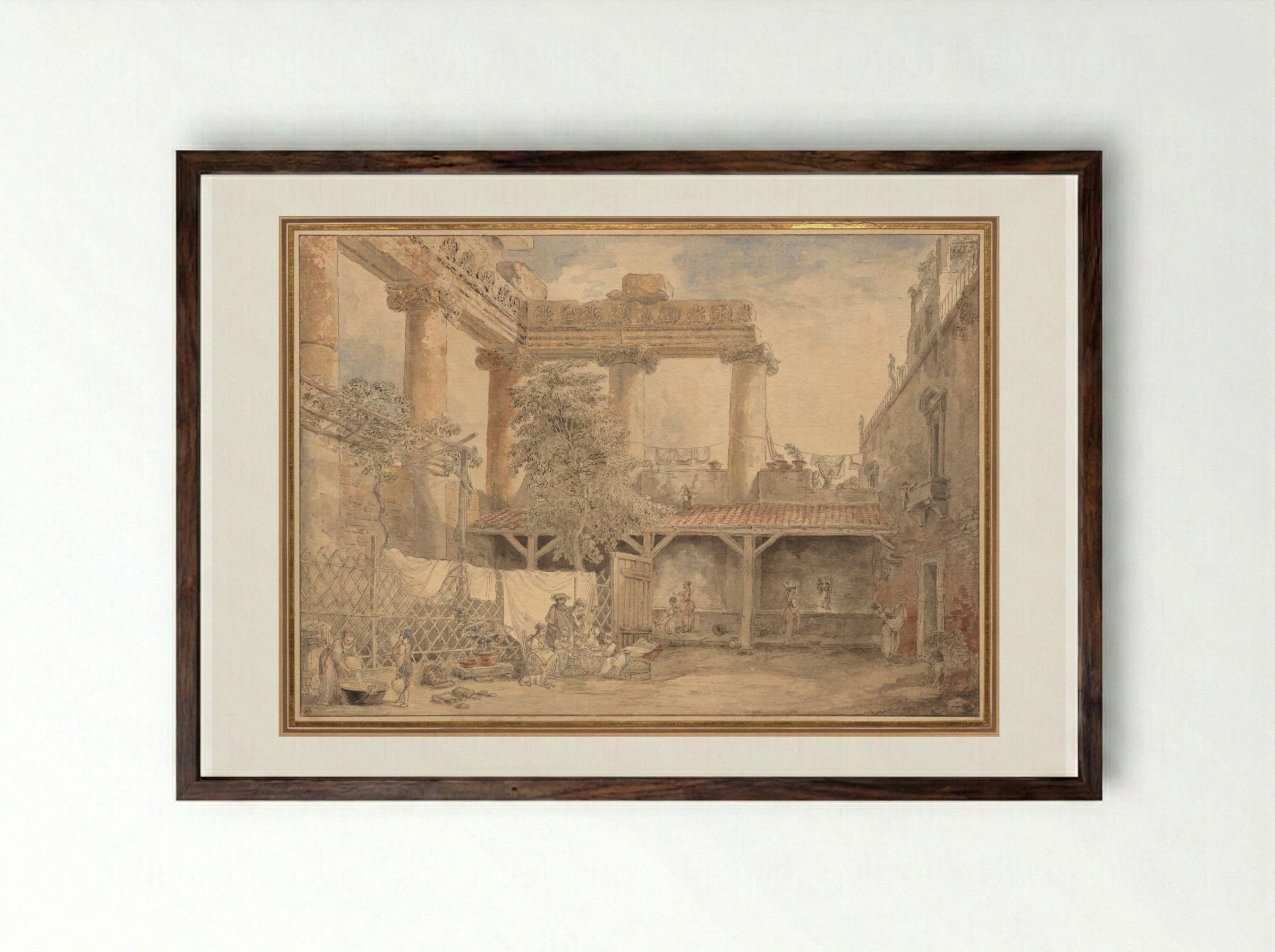 Roman Ruins, Villa Pamfili - Hubert Robert - Framed Print Dark Wood