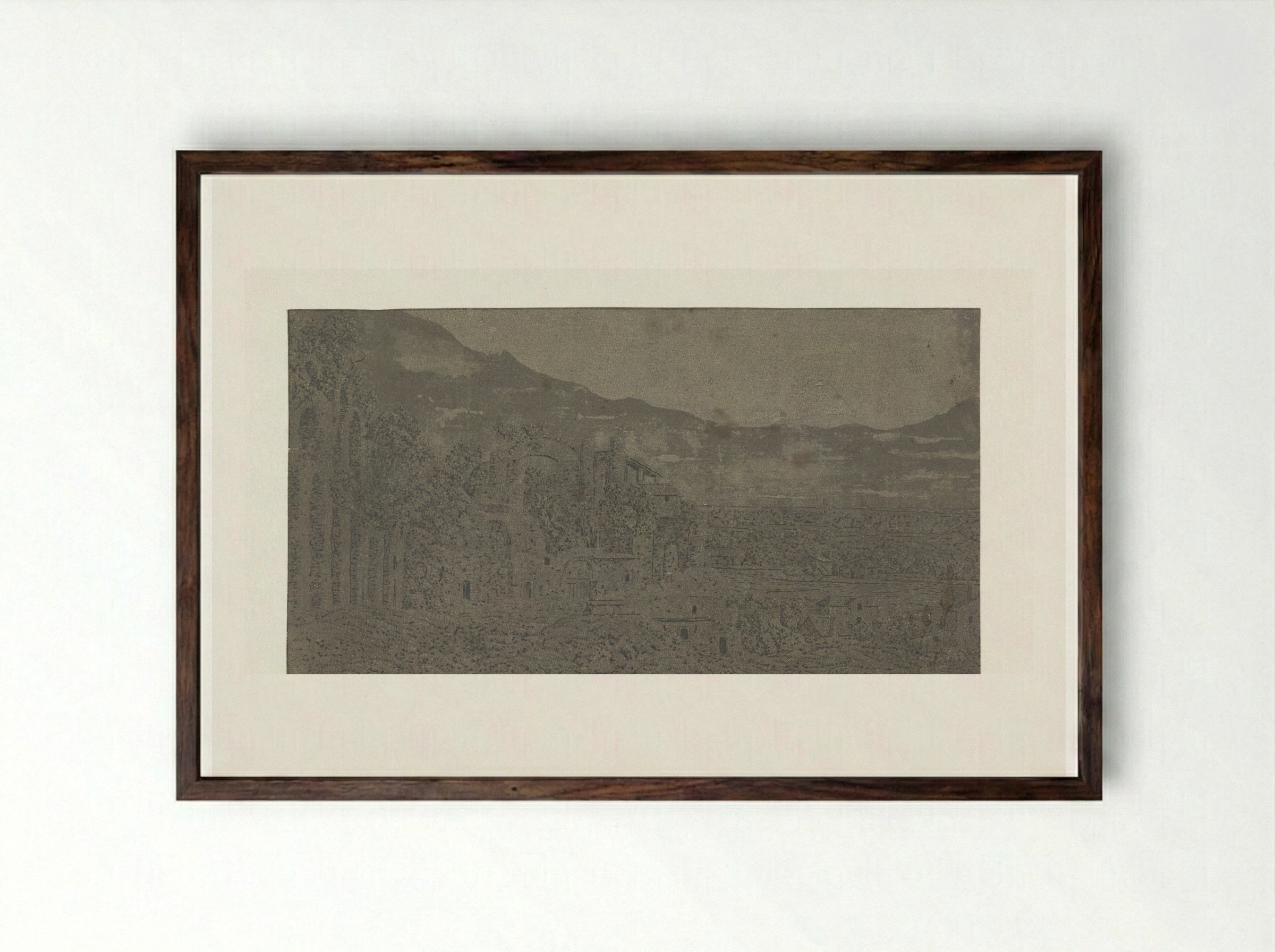 Roman Ruins, a City in the Distance - Hercules Segers - Framed Print Dark Wood