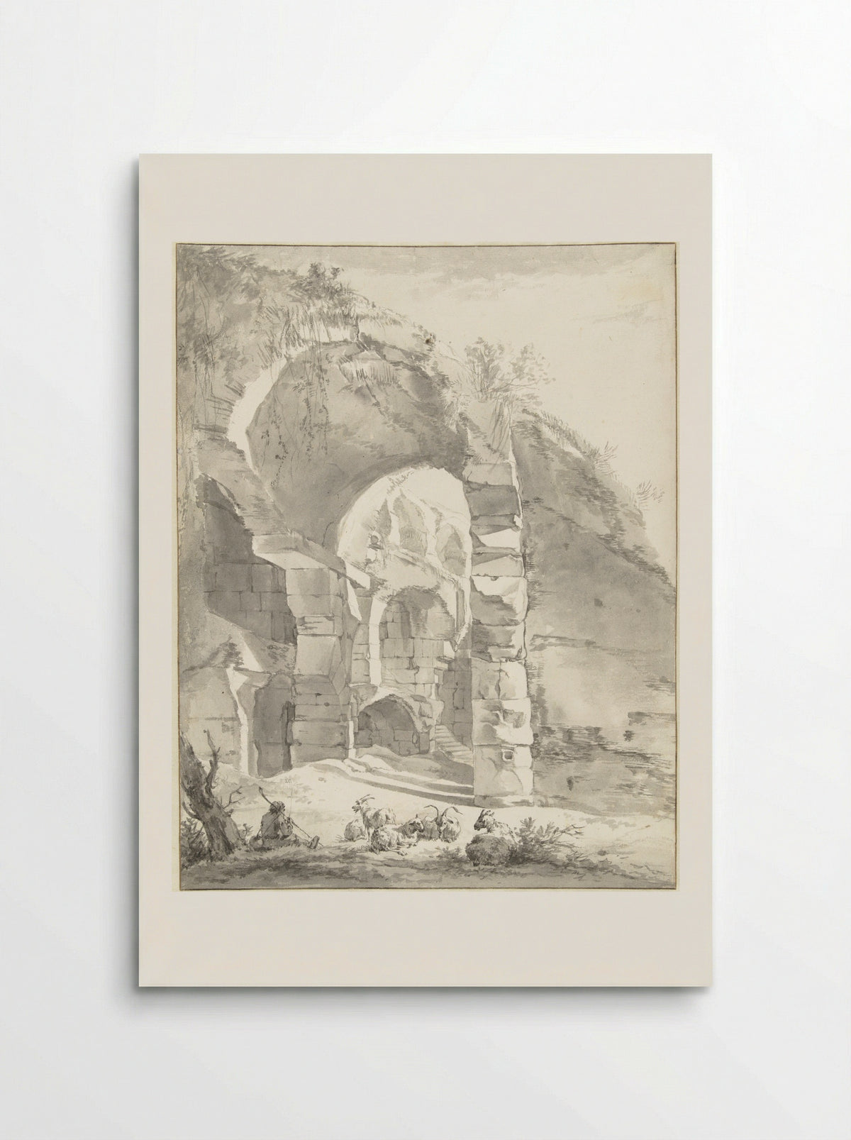 Roman Ruins with a Shepherd and a Flock of Sheep and Goats - Willem Romeyn - Poster