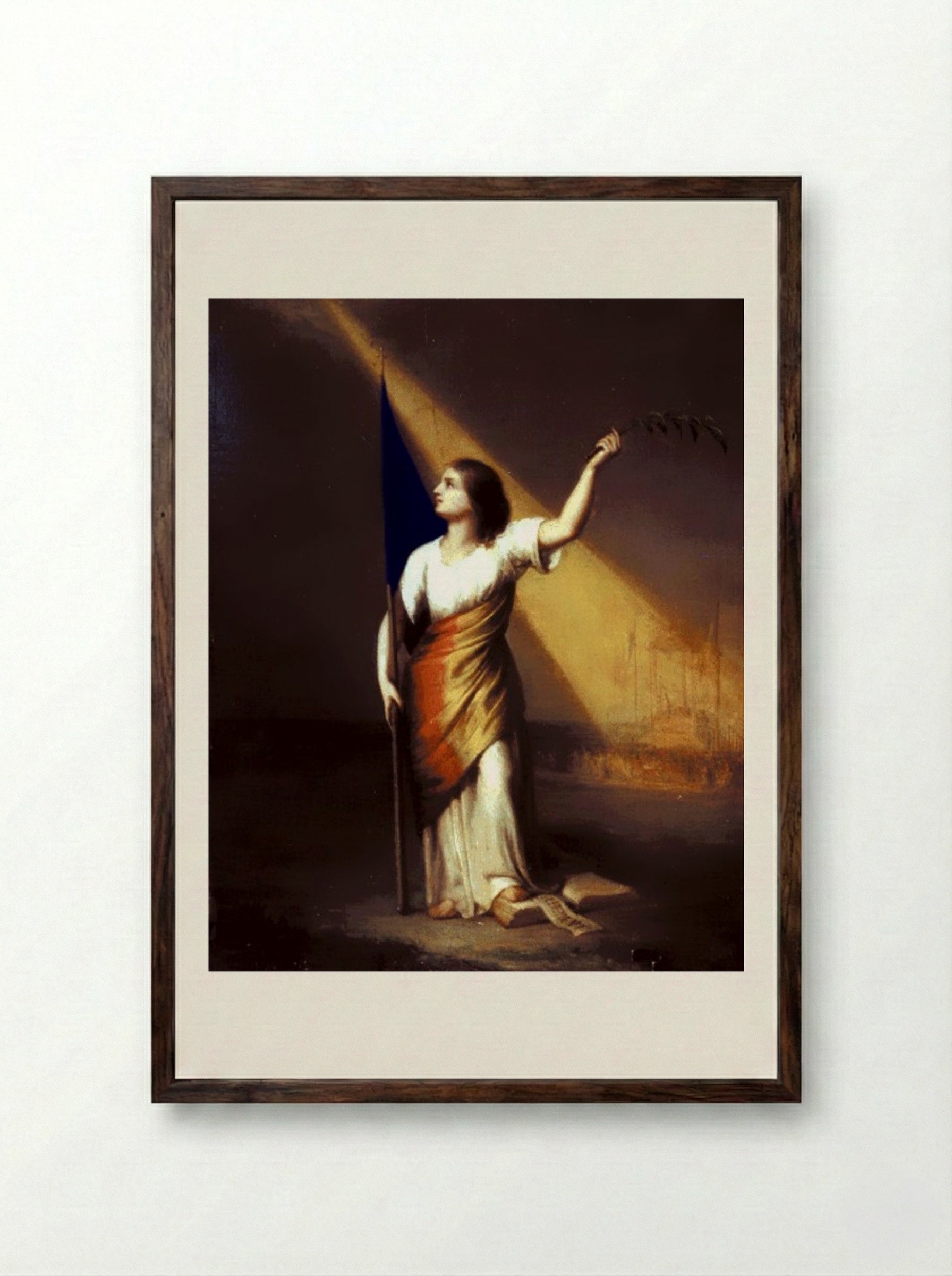 Romania Breaking off Her Chains on the Field of Liberty - Constantin Daniel Rosenthal - Framed Print Dark Wood