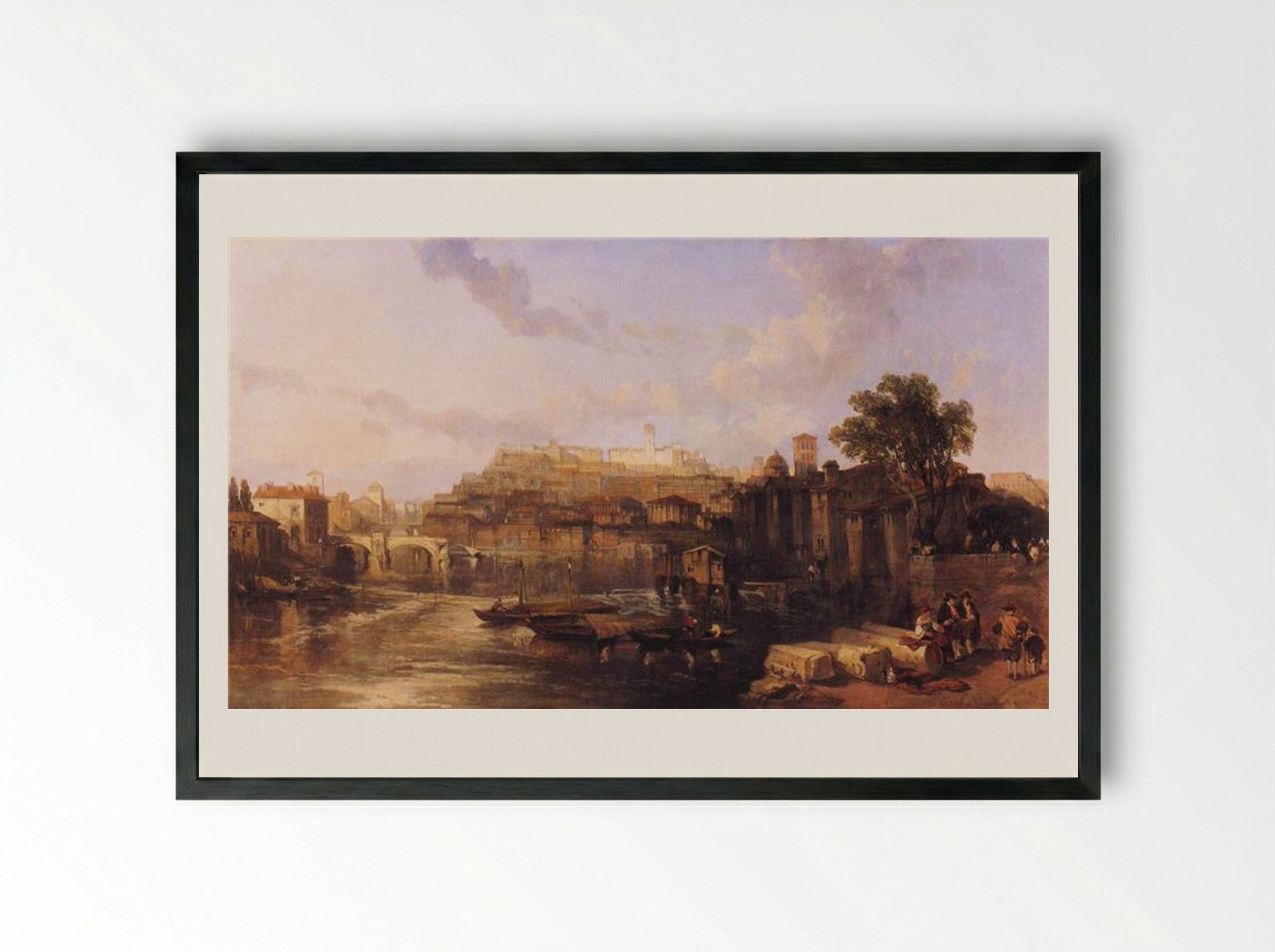 Rome, View on the Tiber Looking Towards Mounts Palatine and Aventine - David Roberts - Framed Print Black