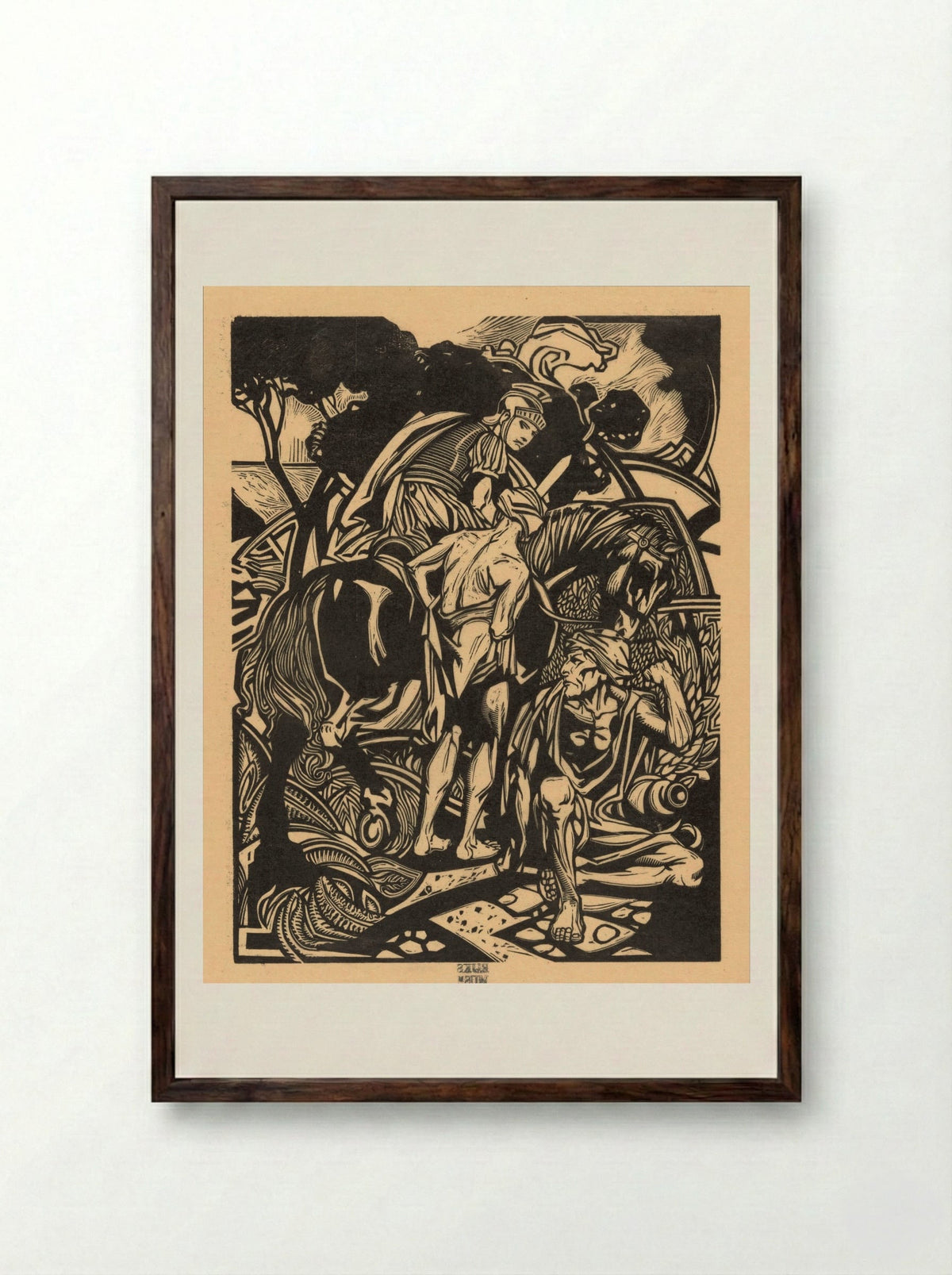 Romeinse ruiter te paard - Johannes Josephus Aarts - Framed Print Dark Wood