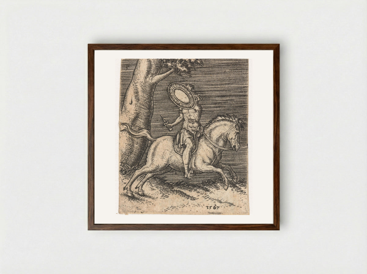 Romeinse ruiter te paard - Abraham de Bruyn - Framed Print Dark Wood