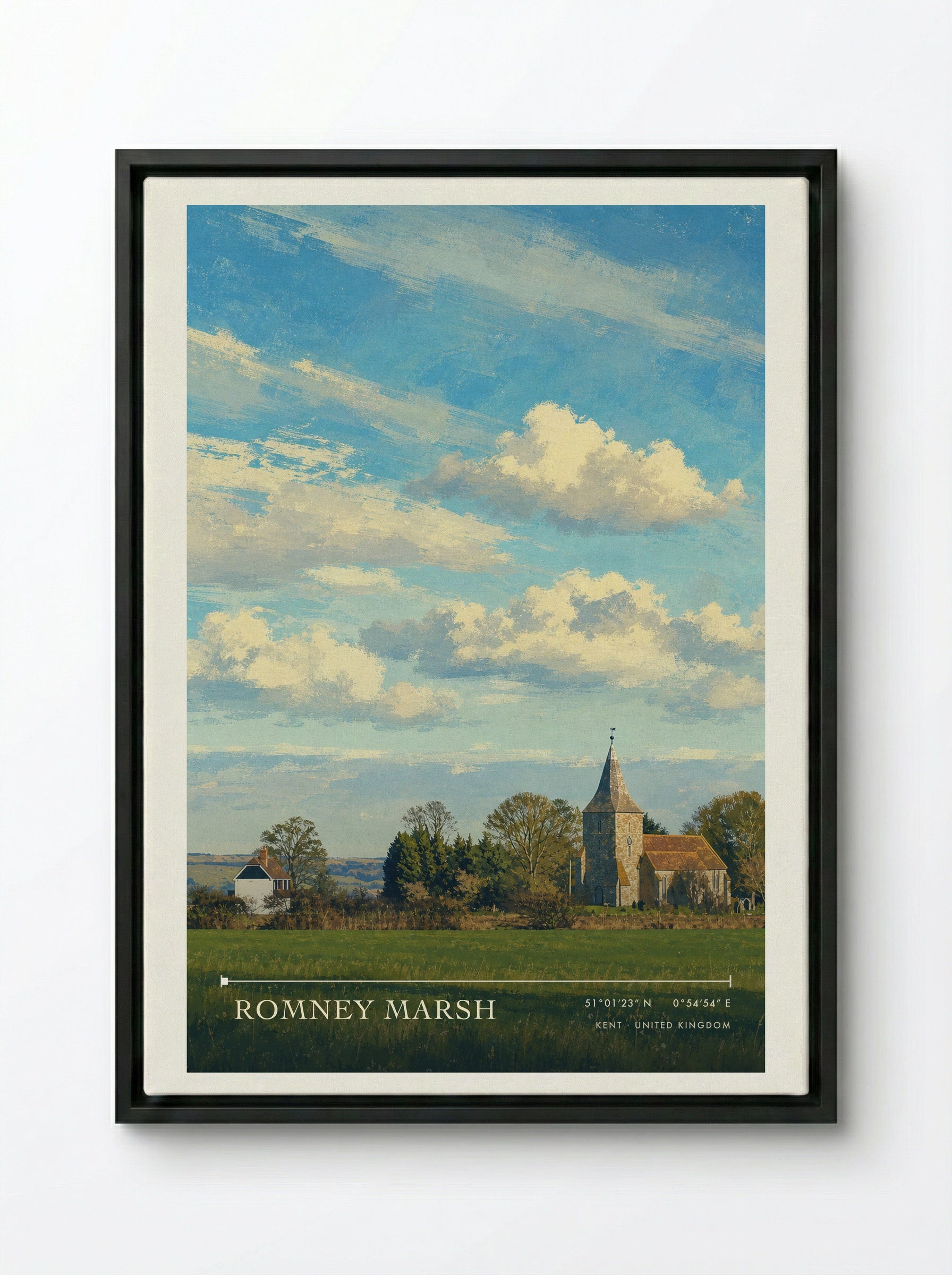 Romney Marsh Kent United Kingdom Travel Poster - Framed Canvas Black