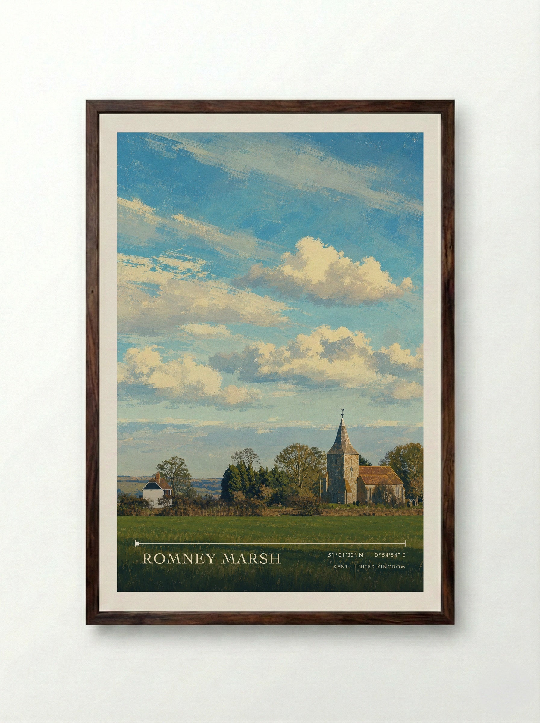Romney Marsh Kent United Kingdom Travel Poster - Framed Print Dark Wood